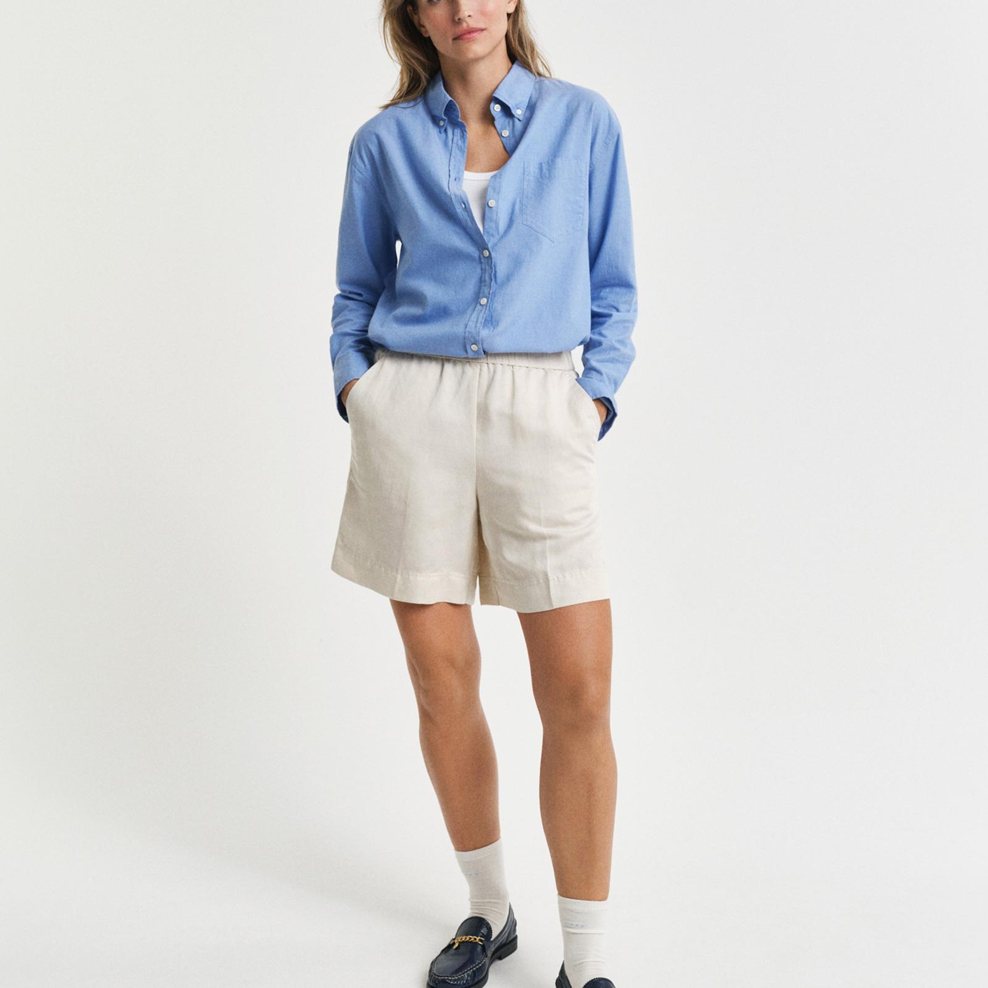 GANT Kadın Krem Relaxed Fit Keten Şort