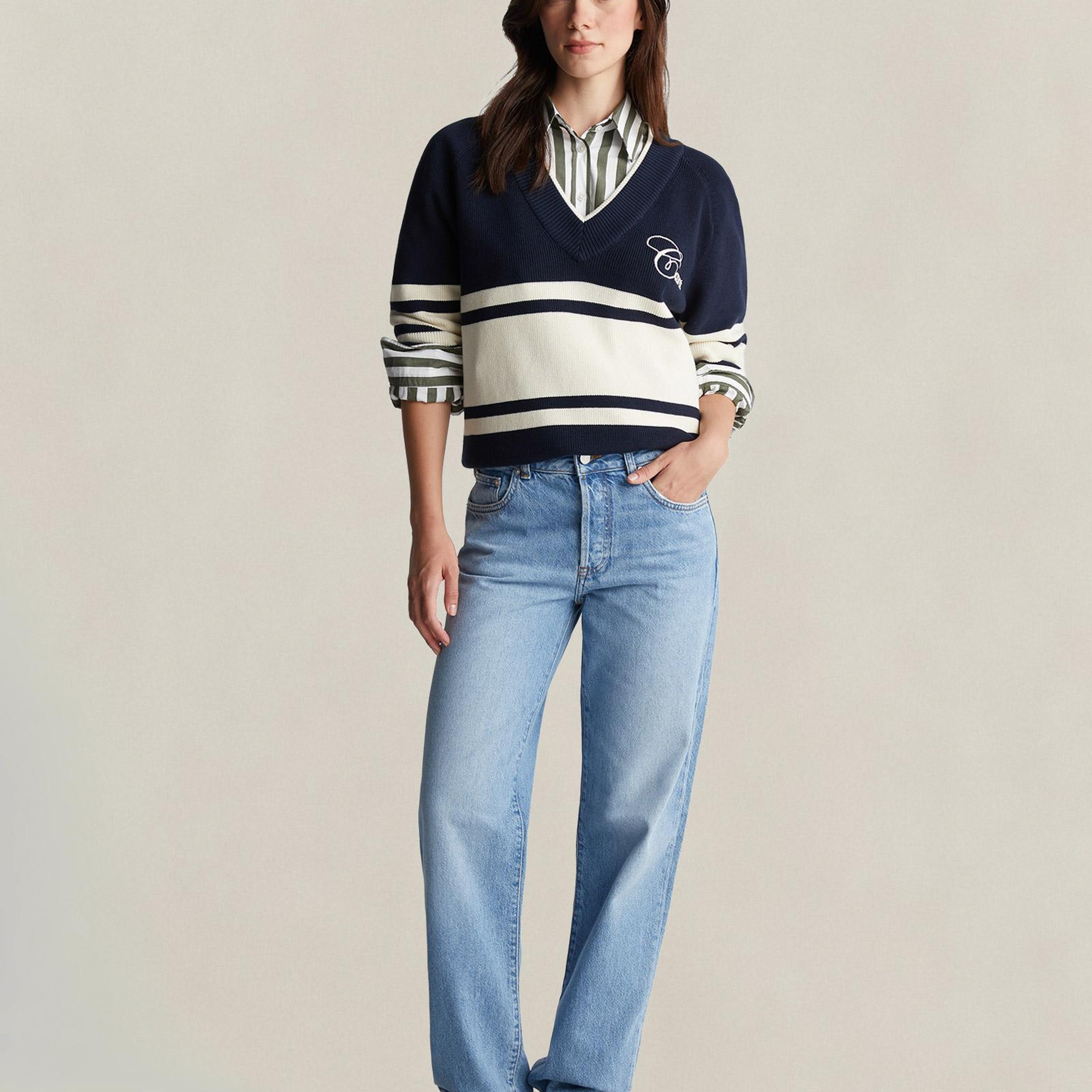 GANT Kadın Mavi Straight Fit Pantolon