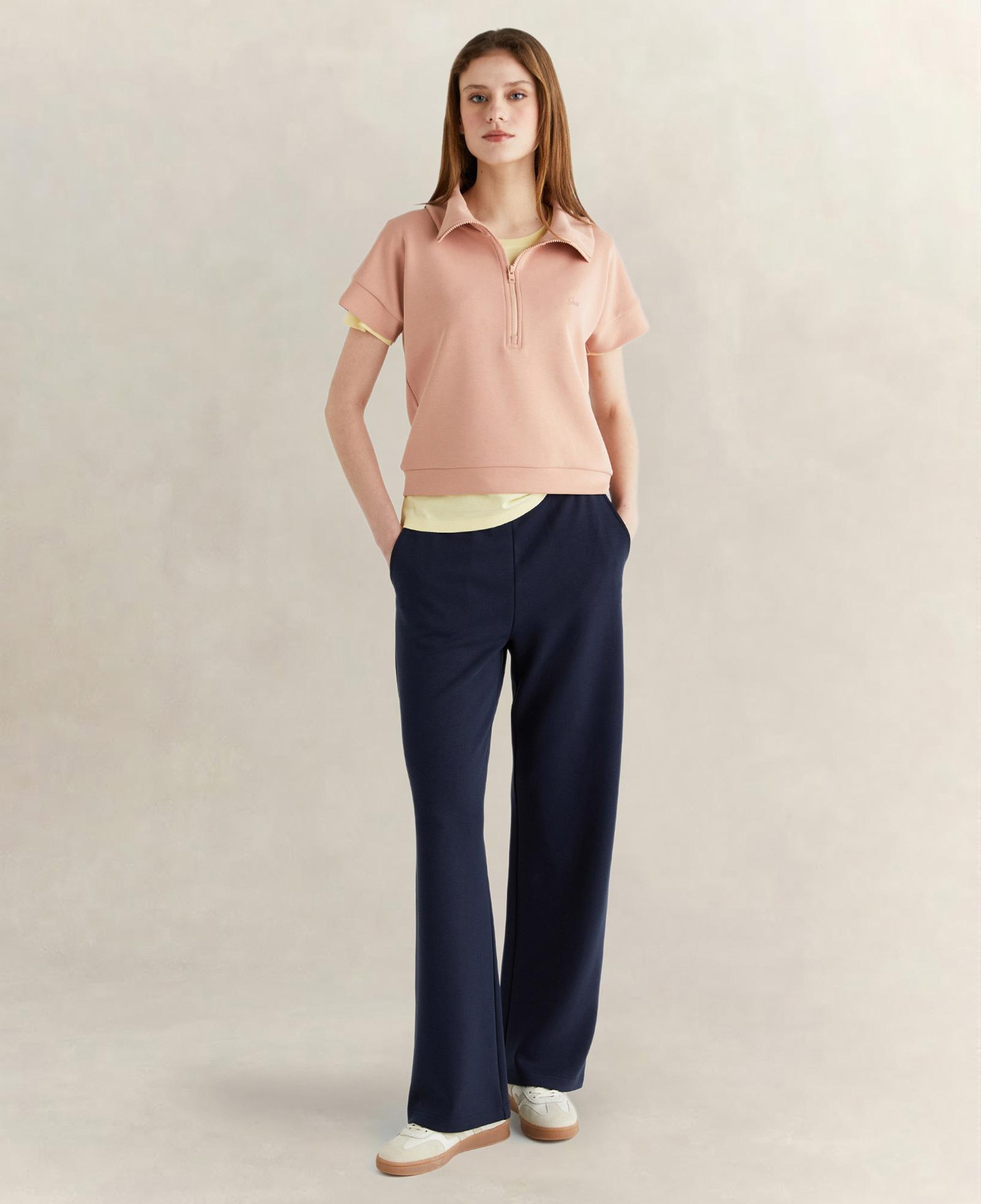 GANT Kadın Pembe Relaxed Fit Yarım Fermuarlı Kısa Kollu Sweatshirt
