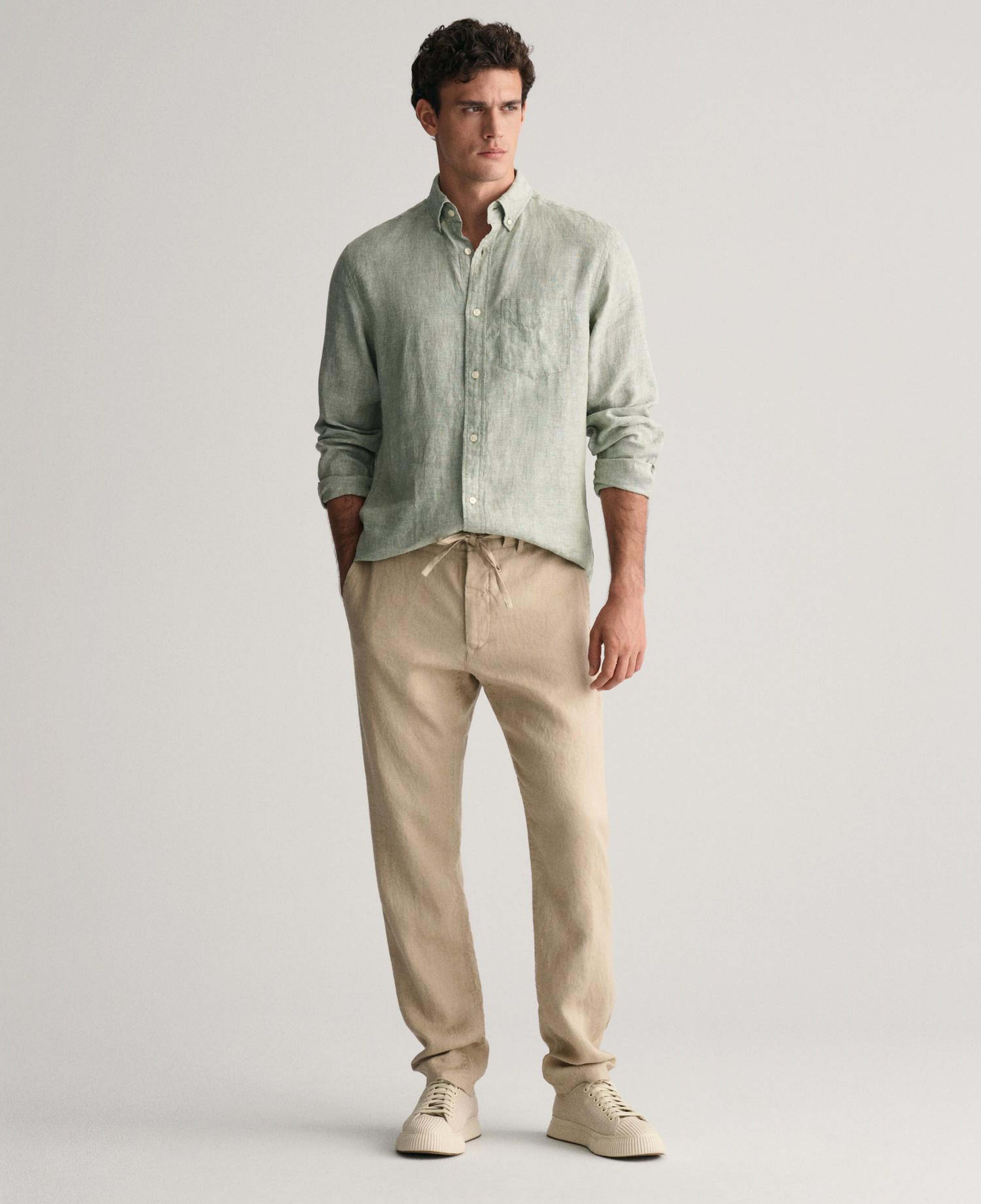 GANT Erkek Bej Relaxed Fit Keten Pantolon