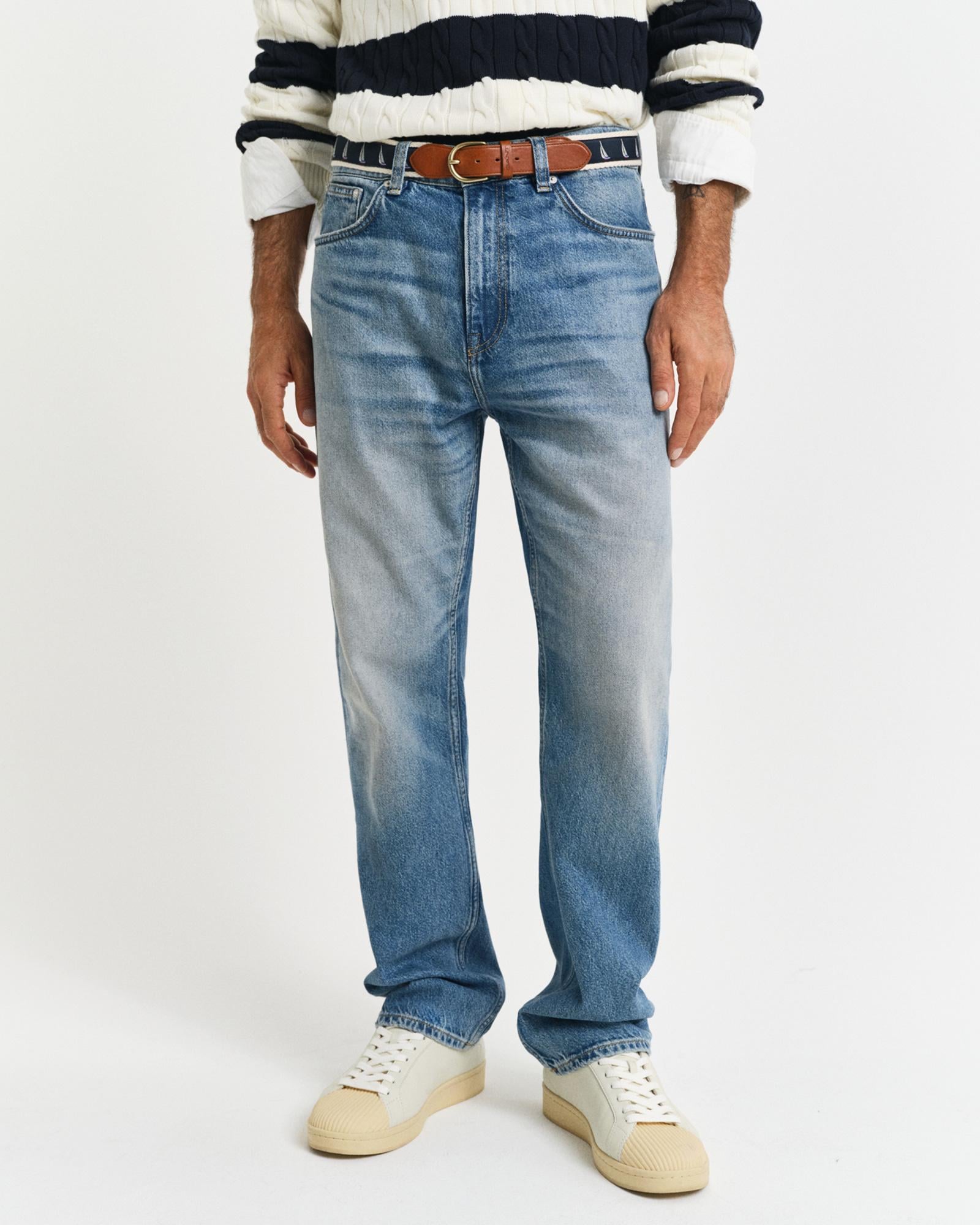 GANT Erkek Mavi Straight Fit Jean Pantolon