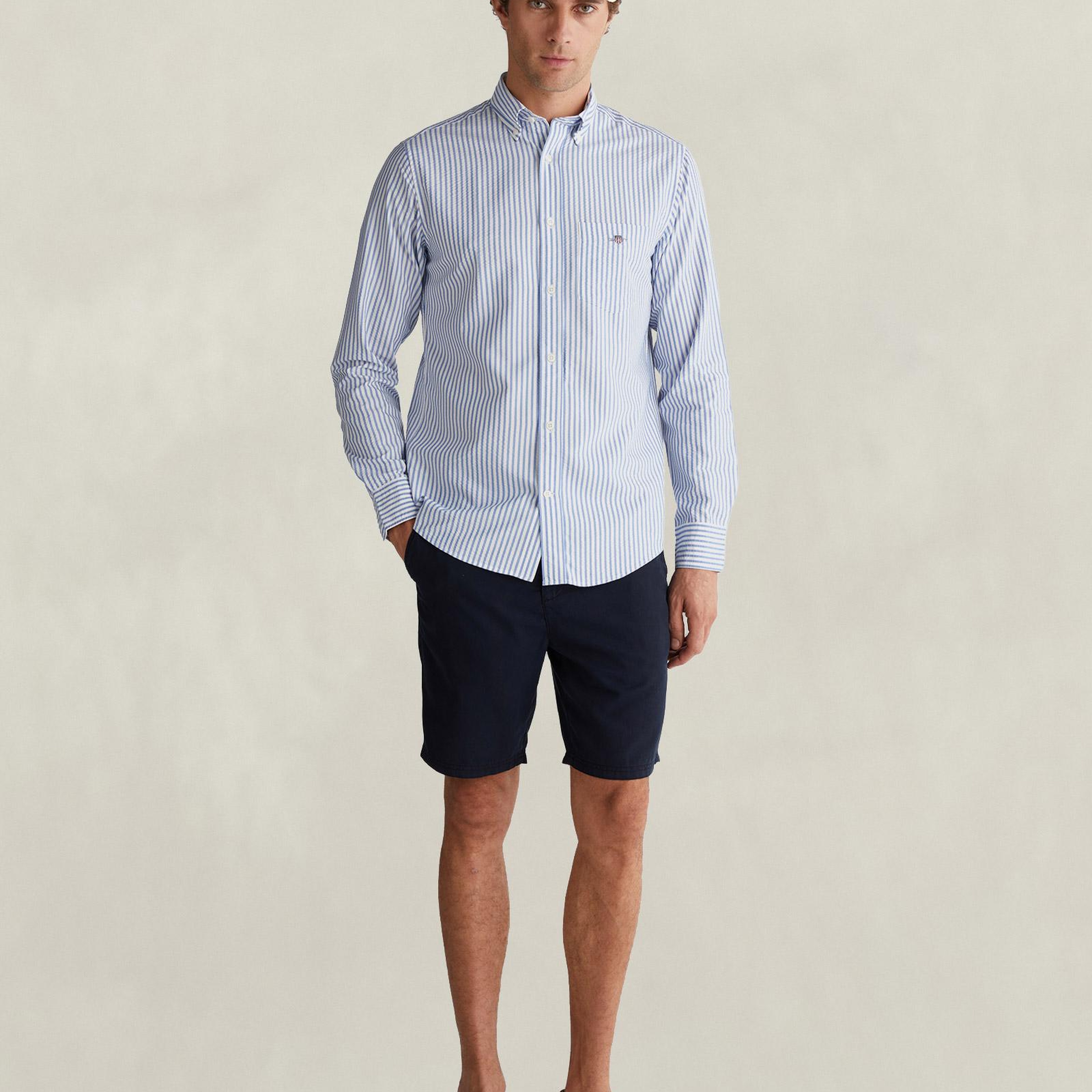 GANT Erkek Mavi Regular Fit Çizgili Logolu Gömlek