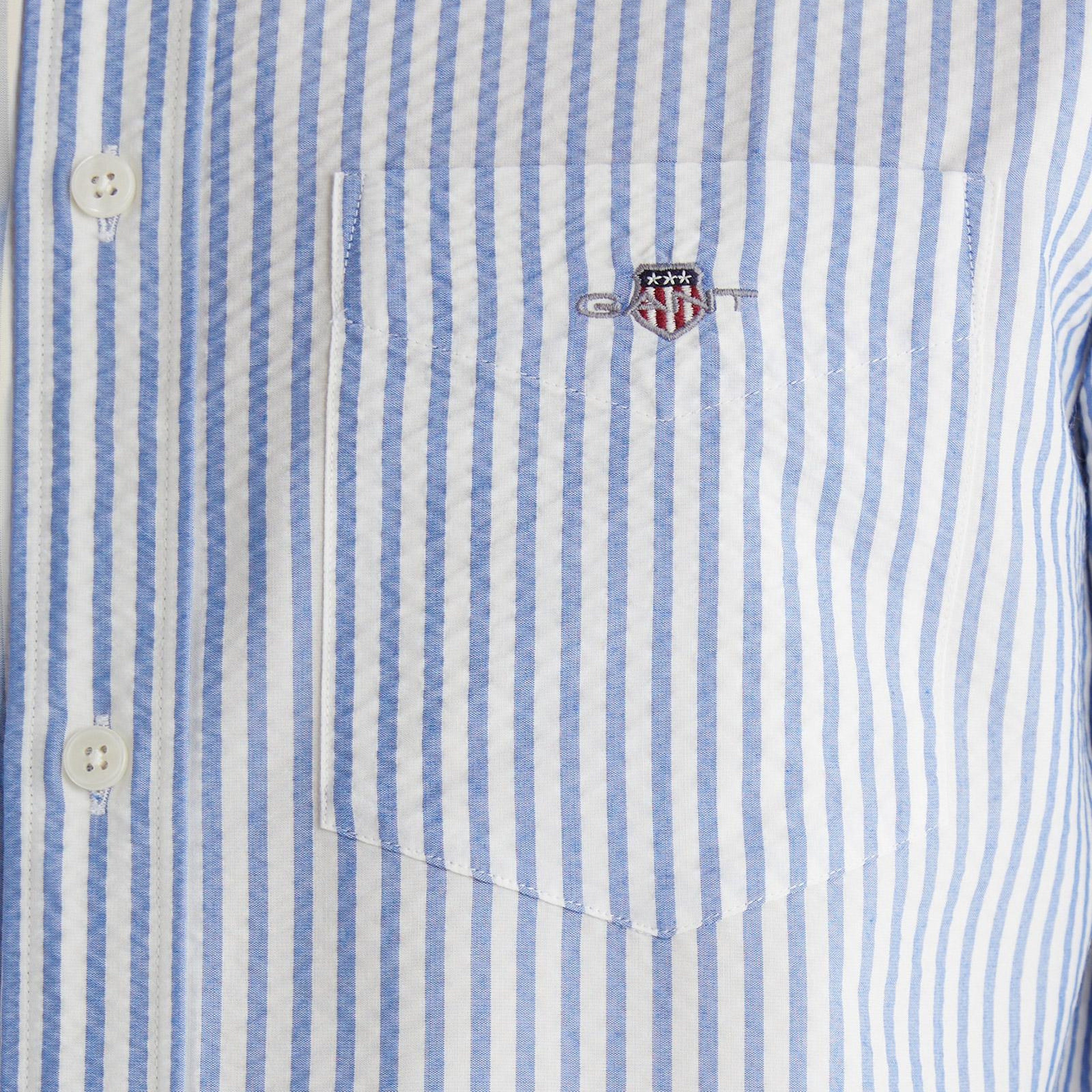 GANT Erkek Mavi Regular Fit Çizgili Logolu Gömlek