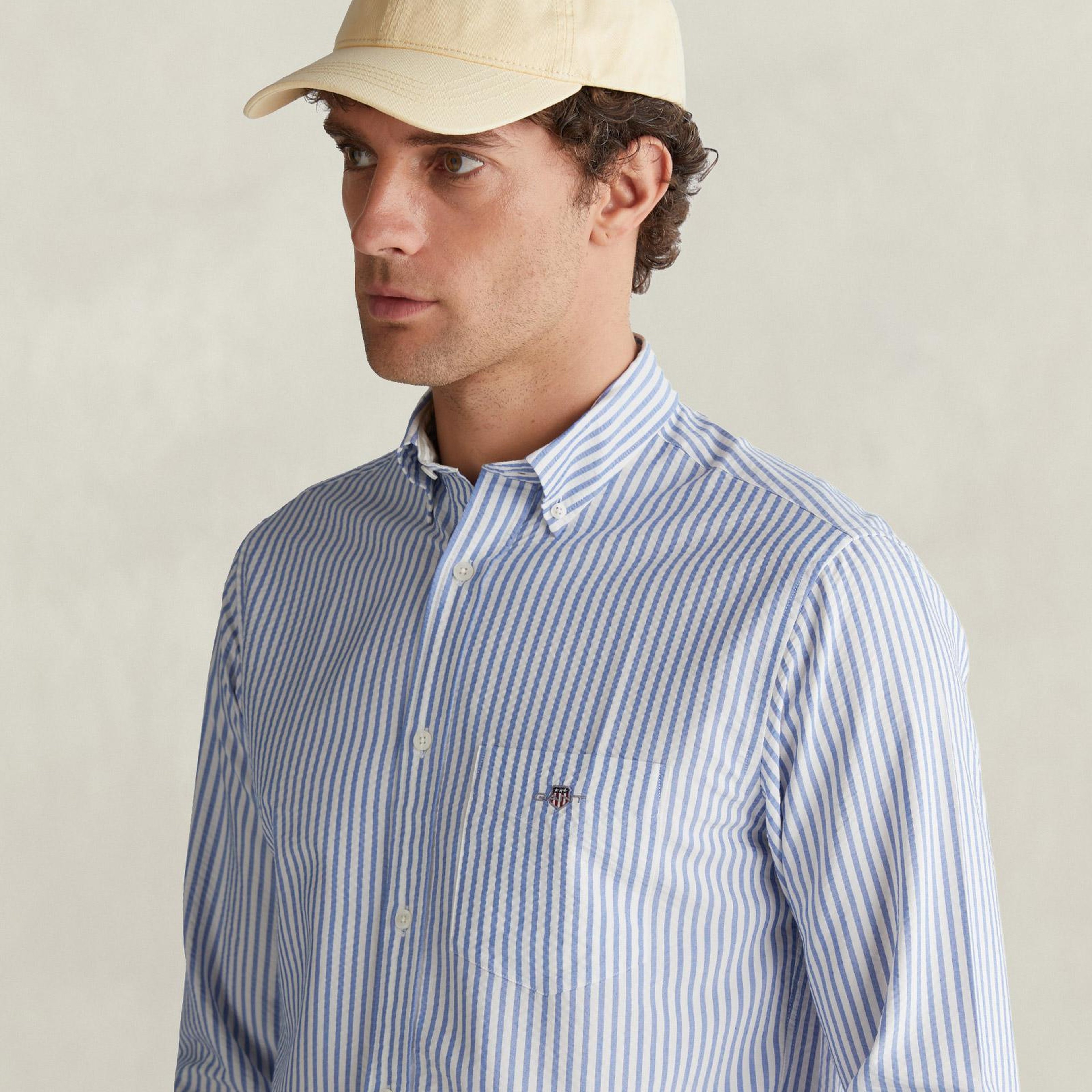 GANT Erkek Mavi Regular Fit Çizgili Logolu Gömlek