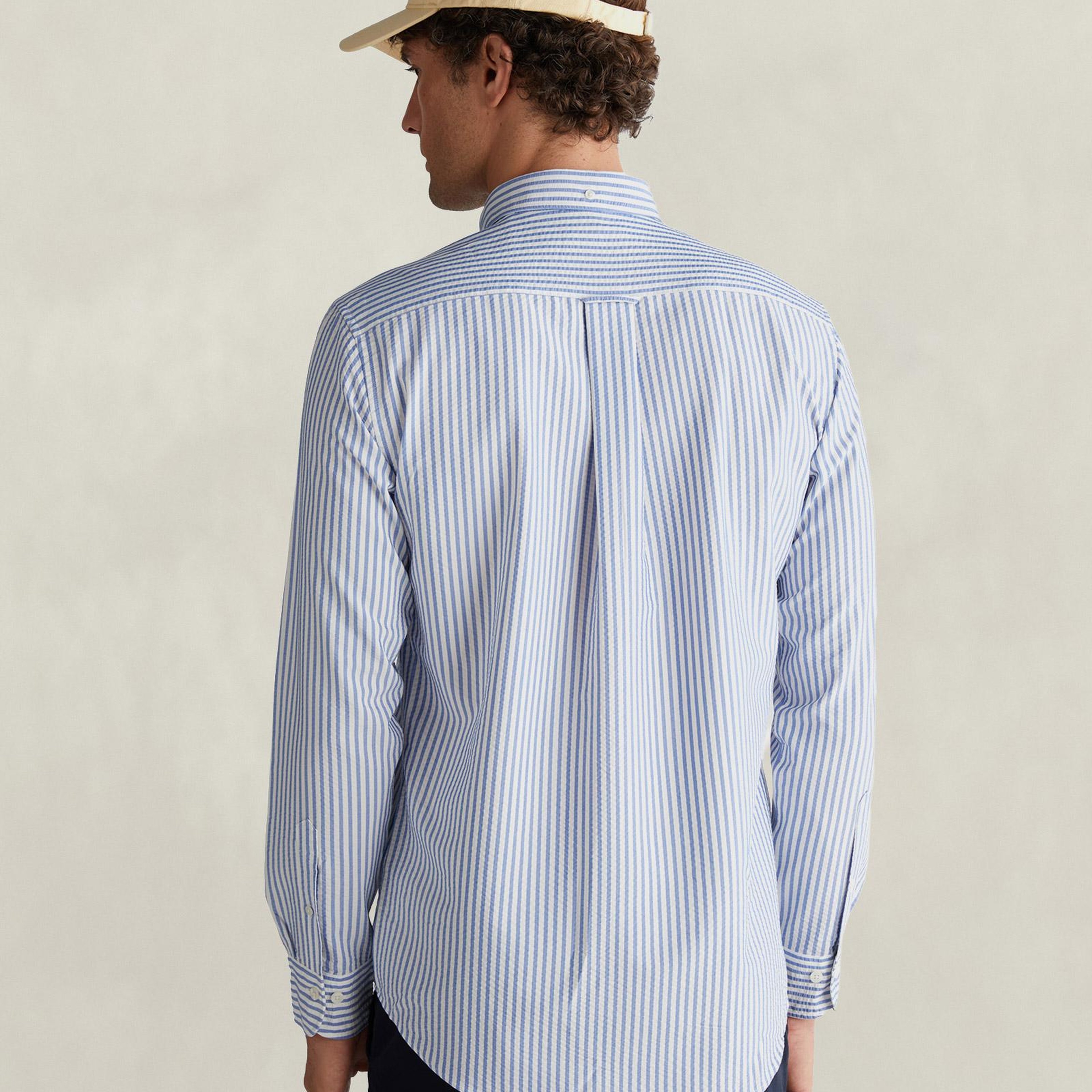 GANT Erkek Mavi Regular Fit Çizgili Logolu Gömlek