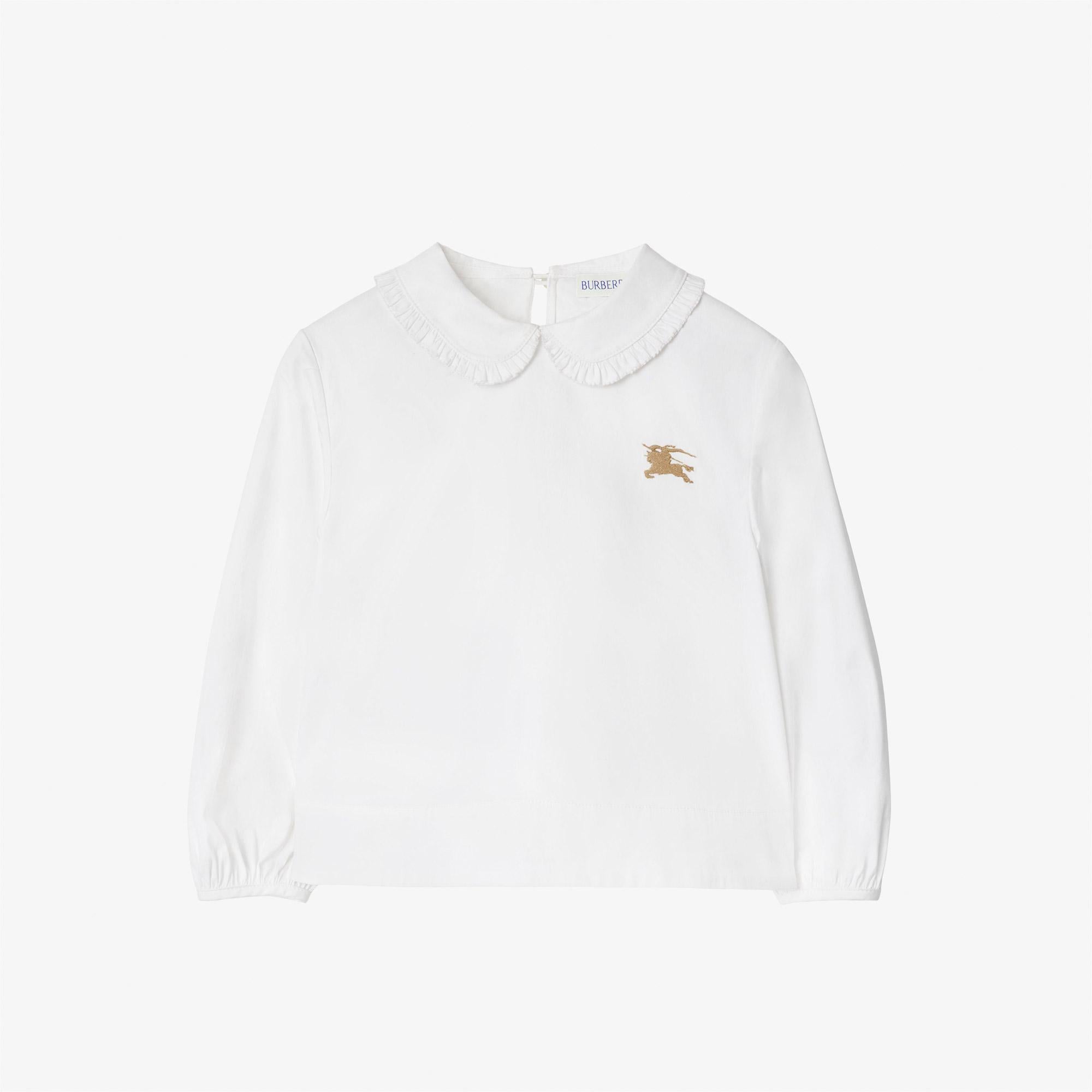 Burberry Cora Frill Cotton Çocuk Beyaz Gömlek