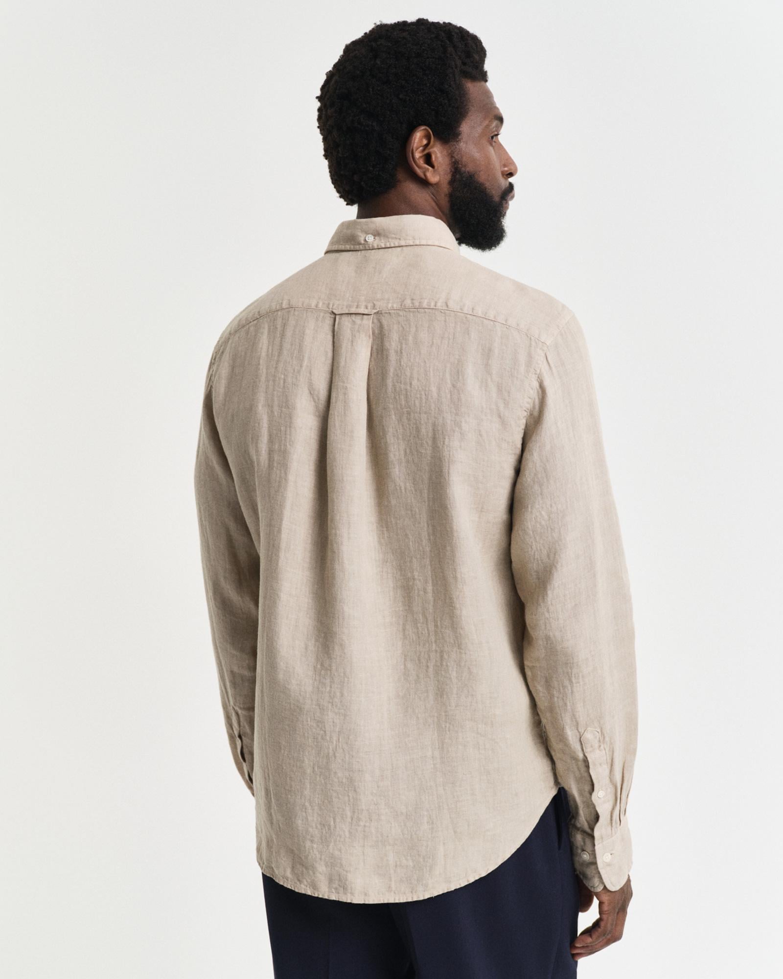 GANT Erkek Bej Regular Fit Düğmeli Yaka Keten Gömlek