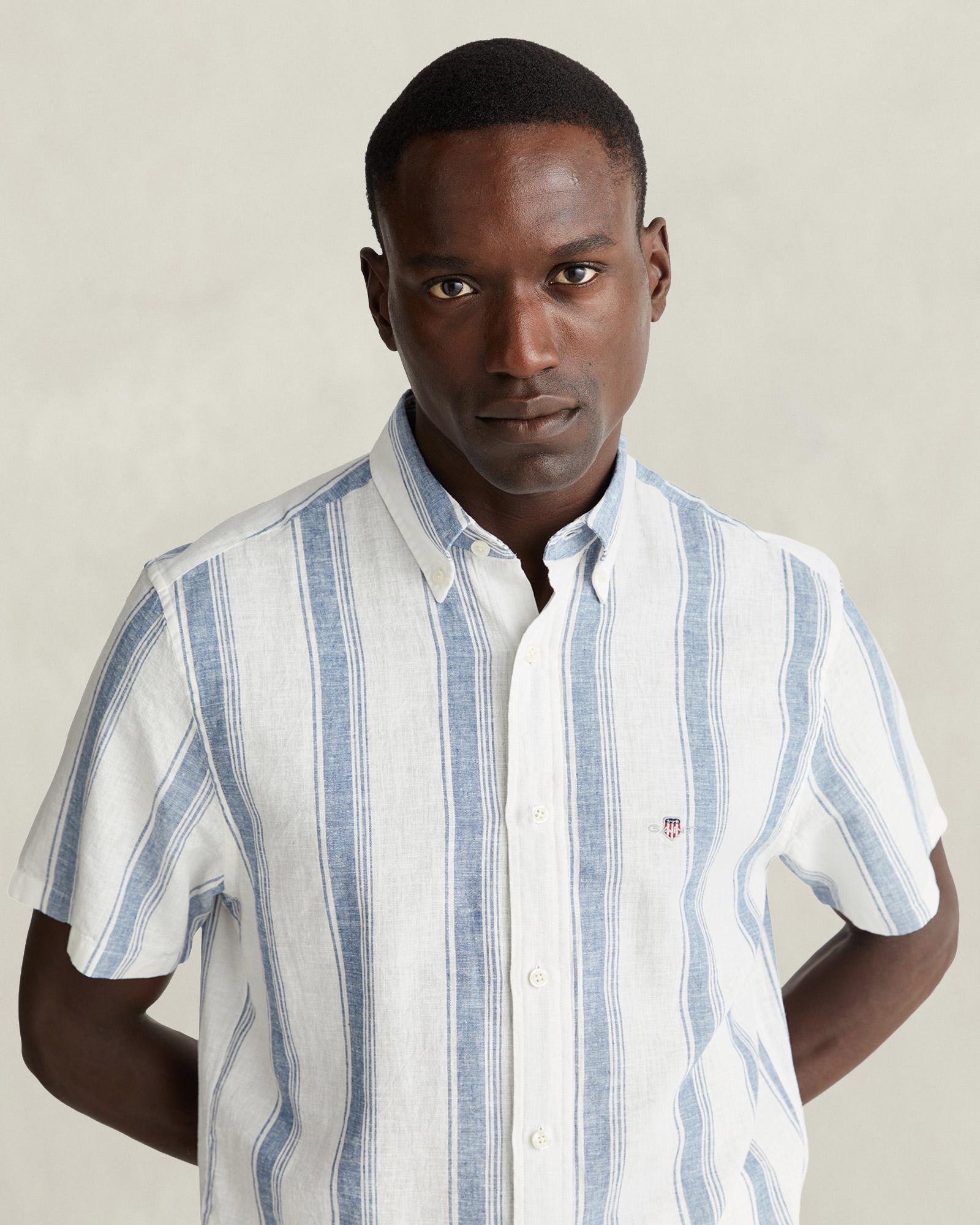 GANT Erkek Mavi Regular Fit Çizgili Logolu Gömlek