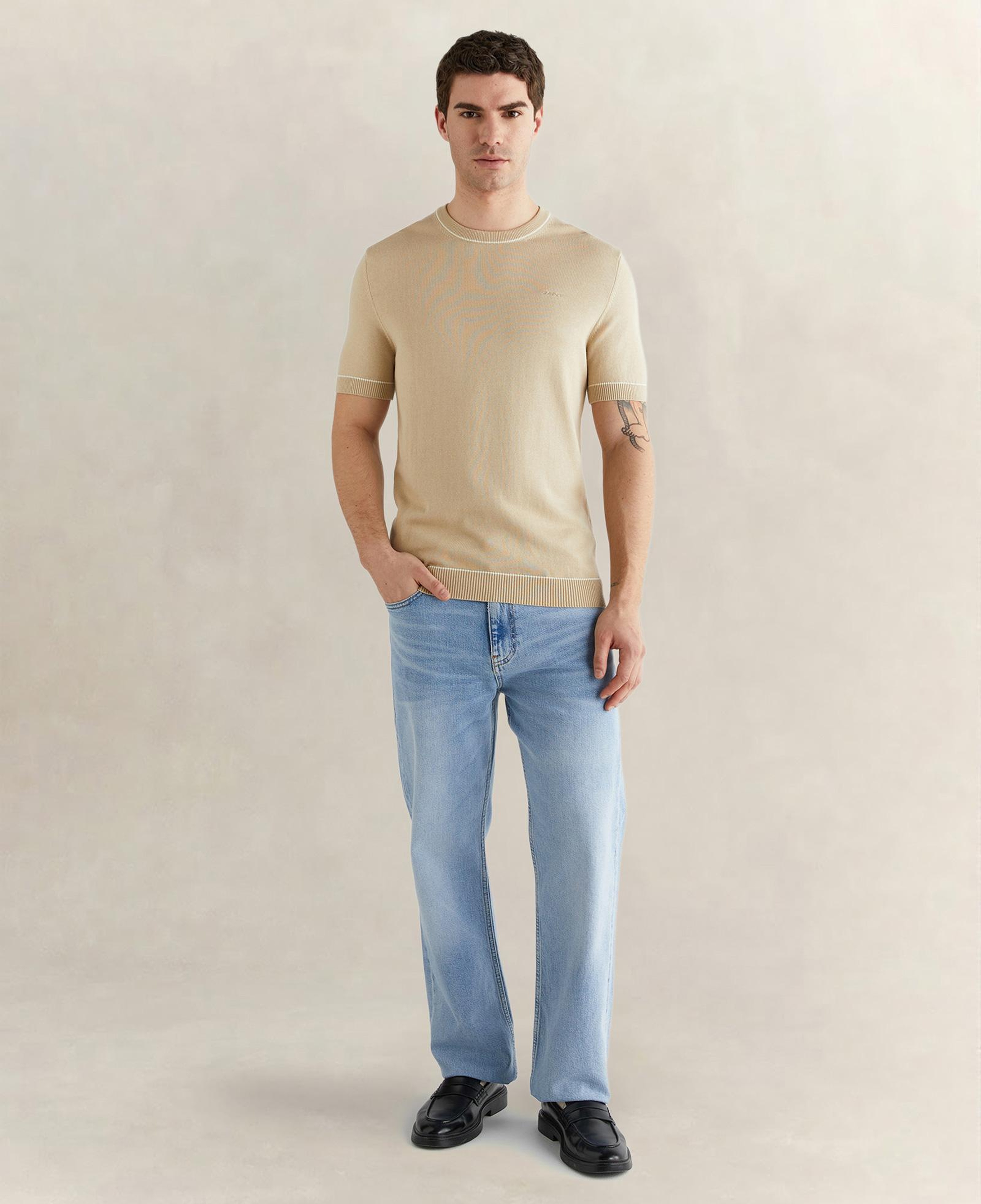 GANT Erkek Bej Regular Fit Kısa Kollu Triko