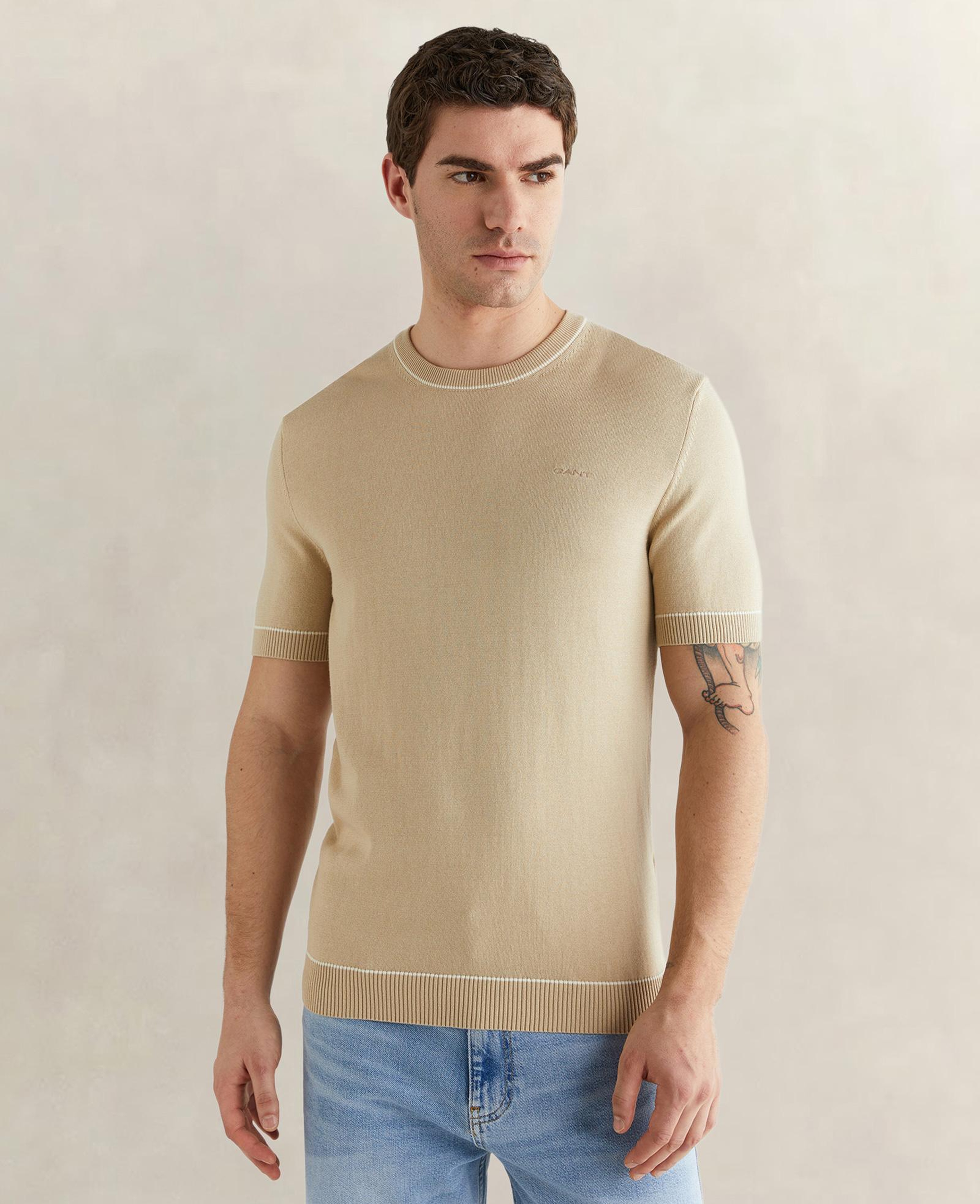 GANT Erkek Bej Regular Fit Kısa Kollu Triko