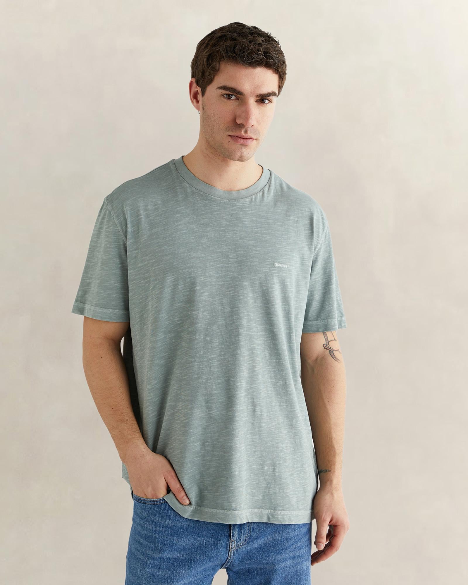 GANT Erkek Yeşil Bisiklet Yaka Regular Fit T-Shirt