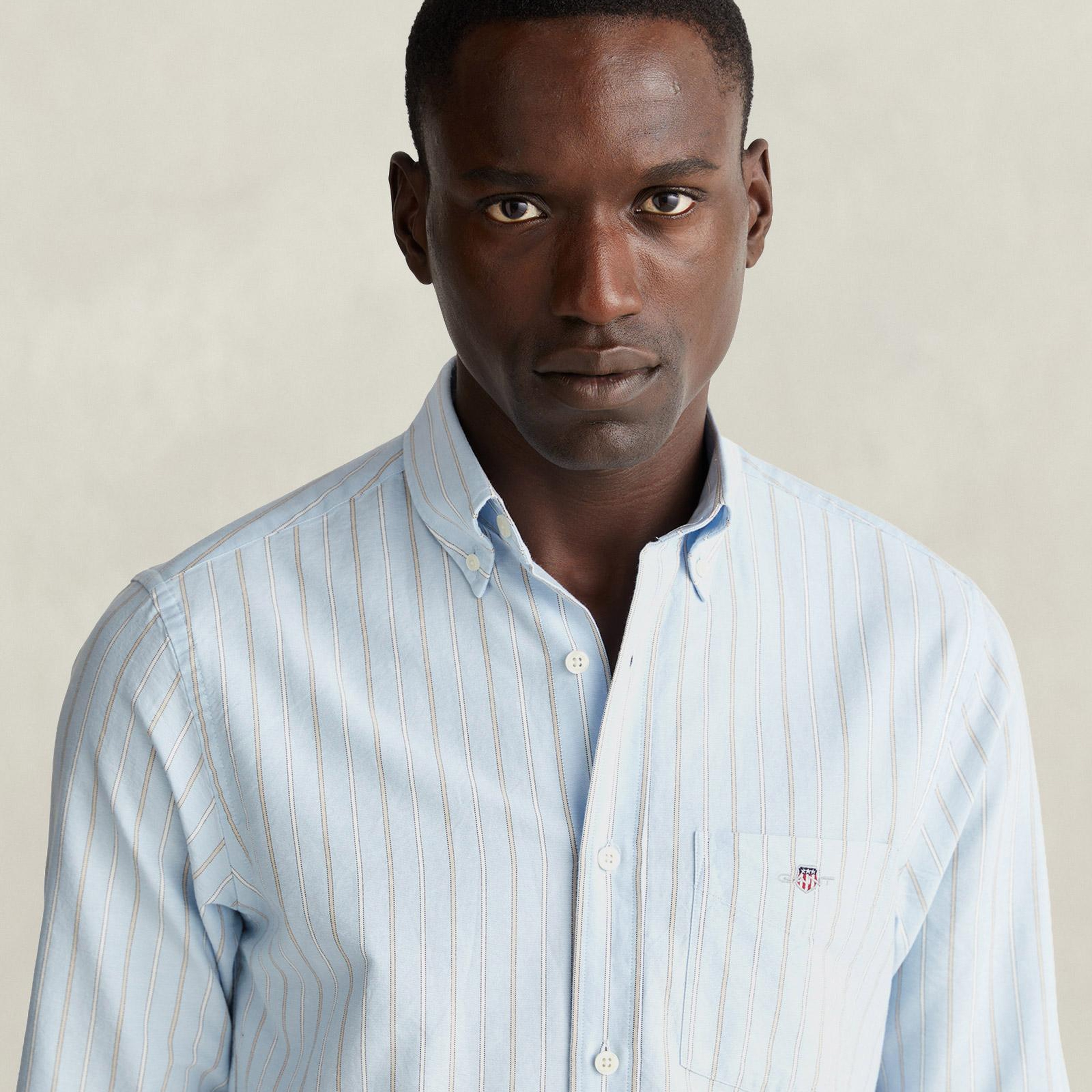 GANT Erkek Mavi Regular Fit Çizgili Logolu Gömlek