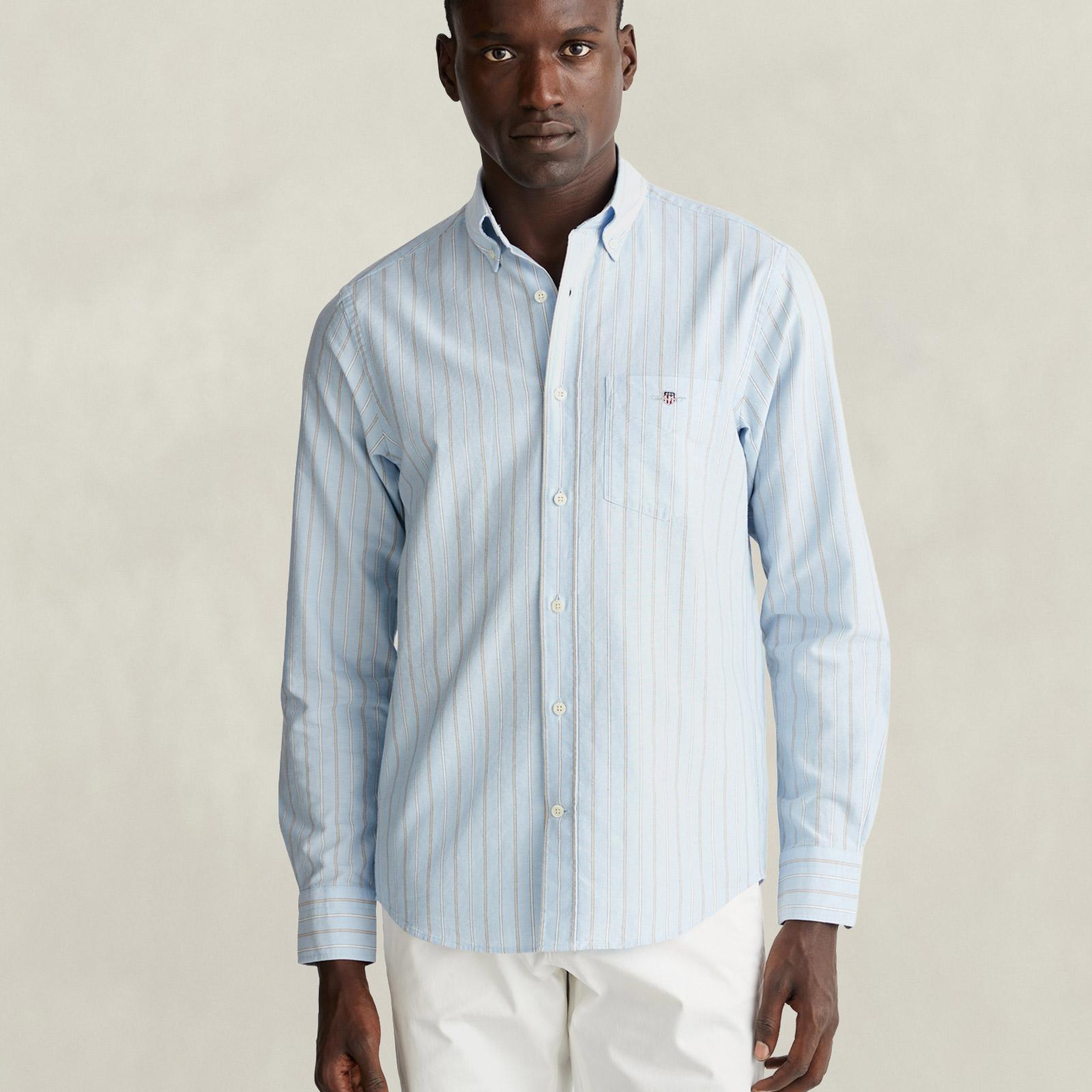 GANT Erkek Mavi Regular Fit Çizgili Logolu Gömlek