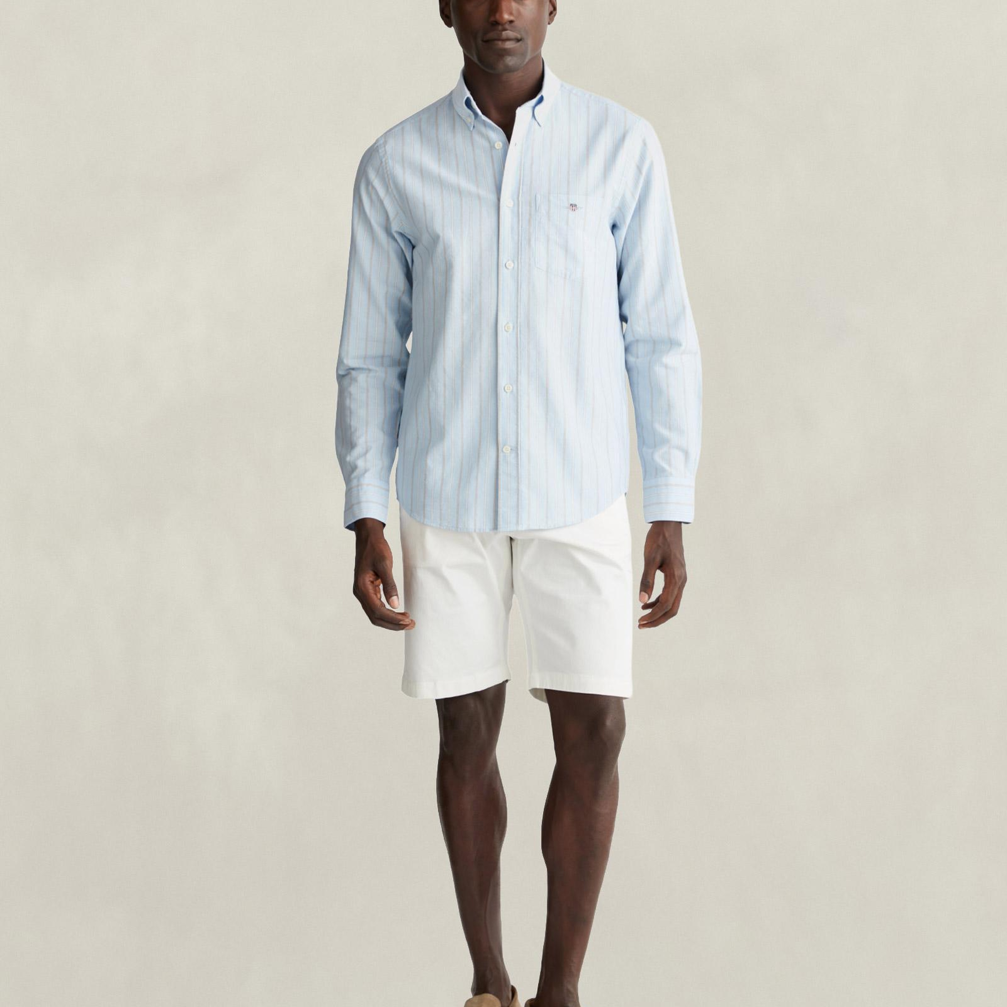 GANT Erkek Mavi Regular Fit Çizgili Logolu Gömlek
