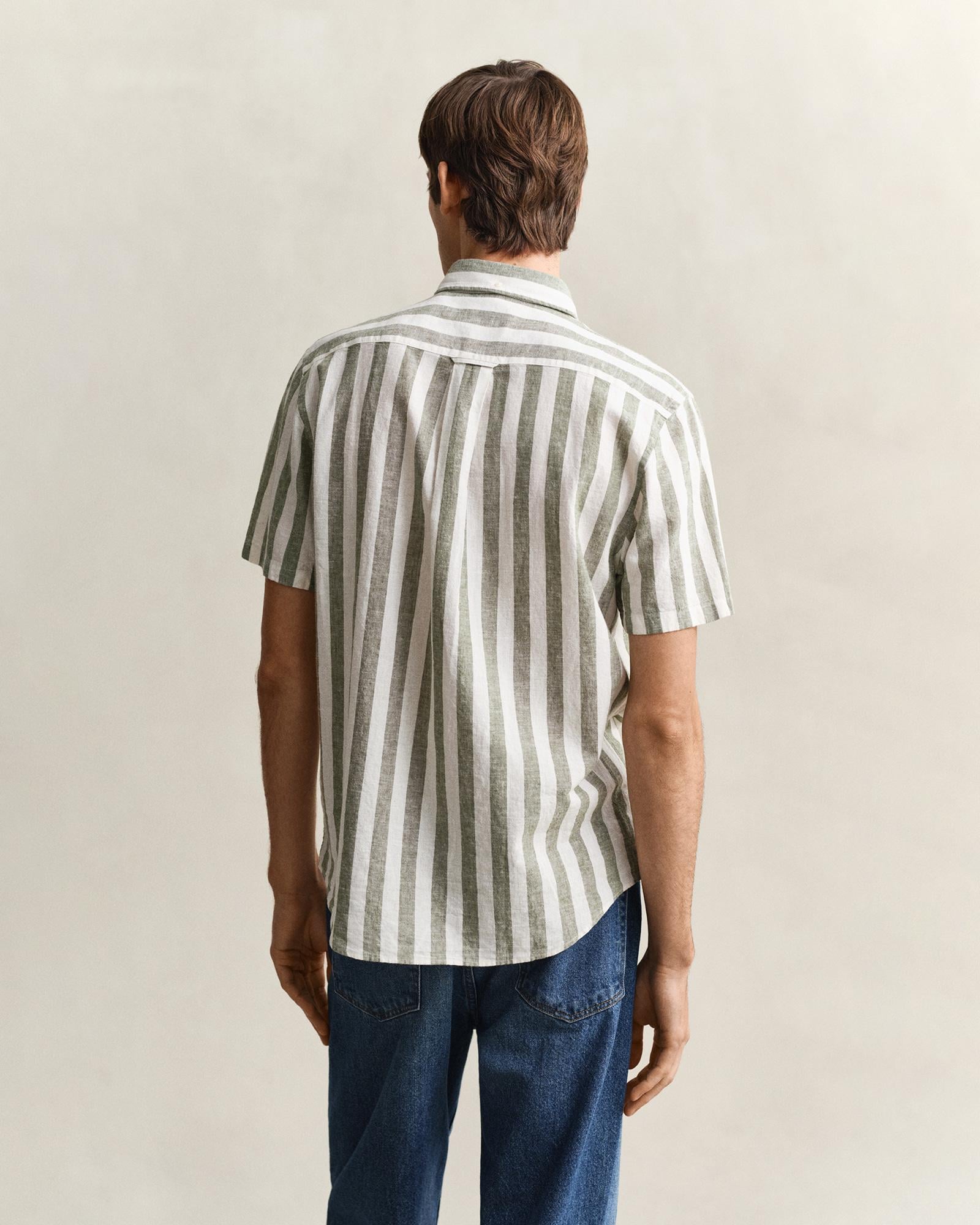 GANT Erkek Yeşil Regular Fit Çizgili Logolu Gömlek