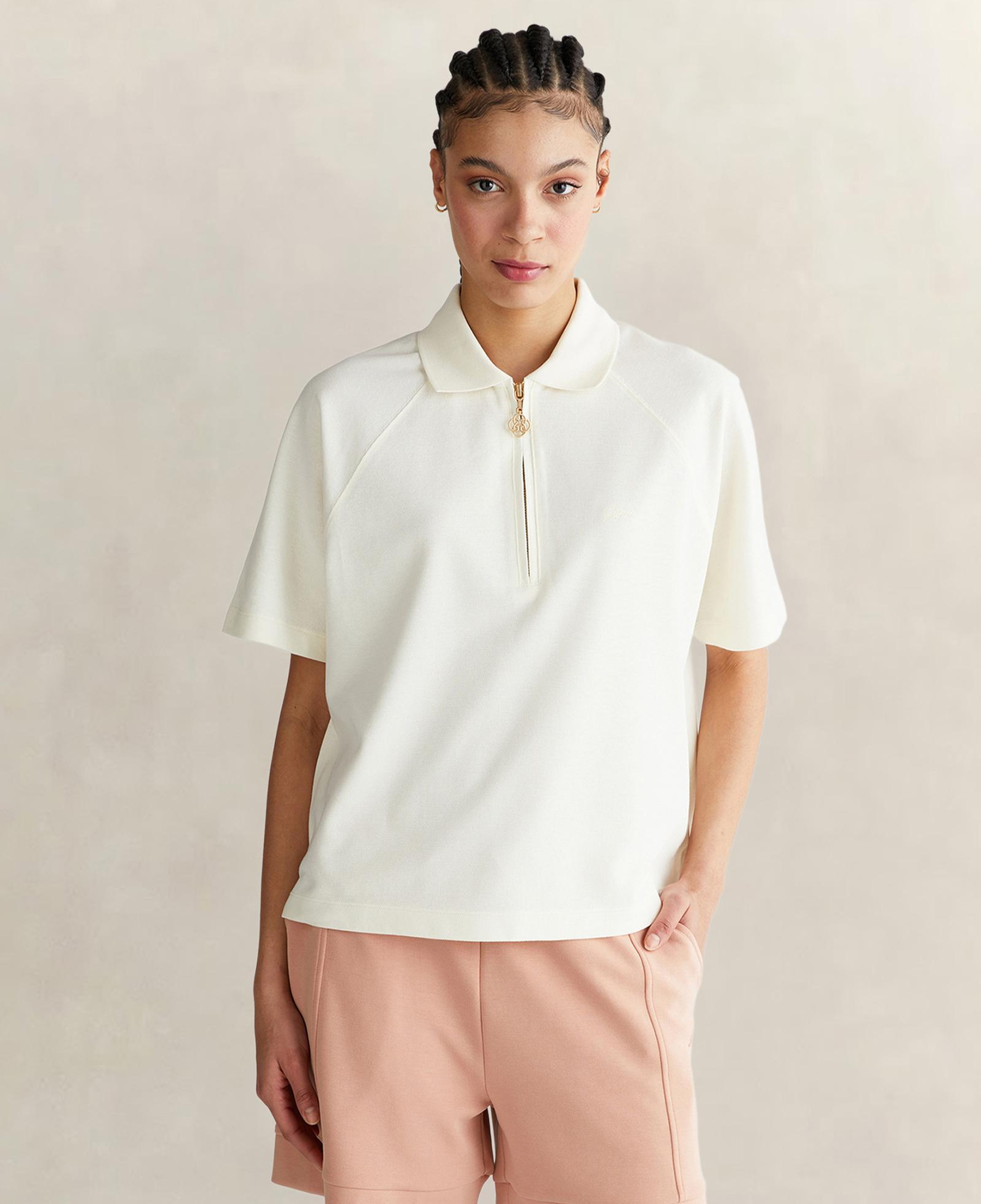 GANT Kadın Krem Regular Fit Yarım Fermuarlı Polo Yaka T-Shirt