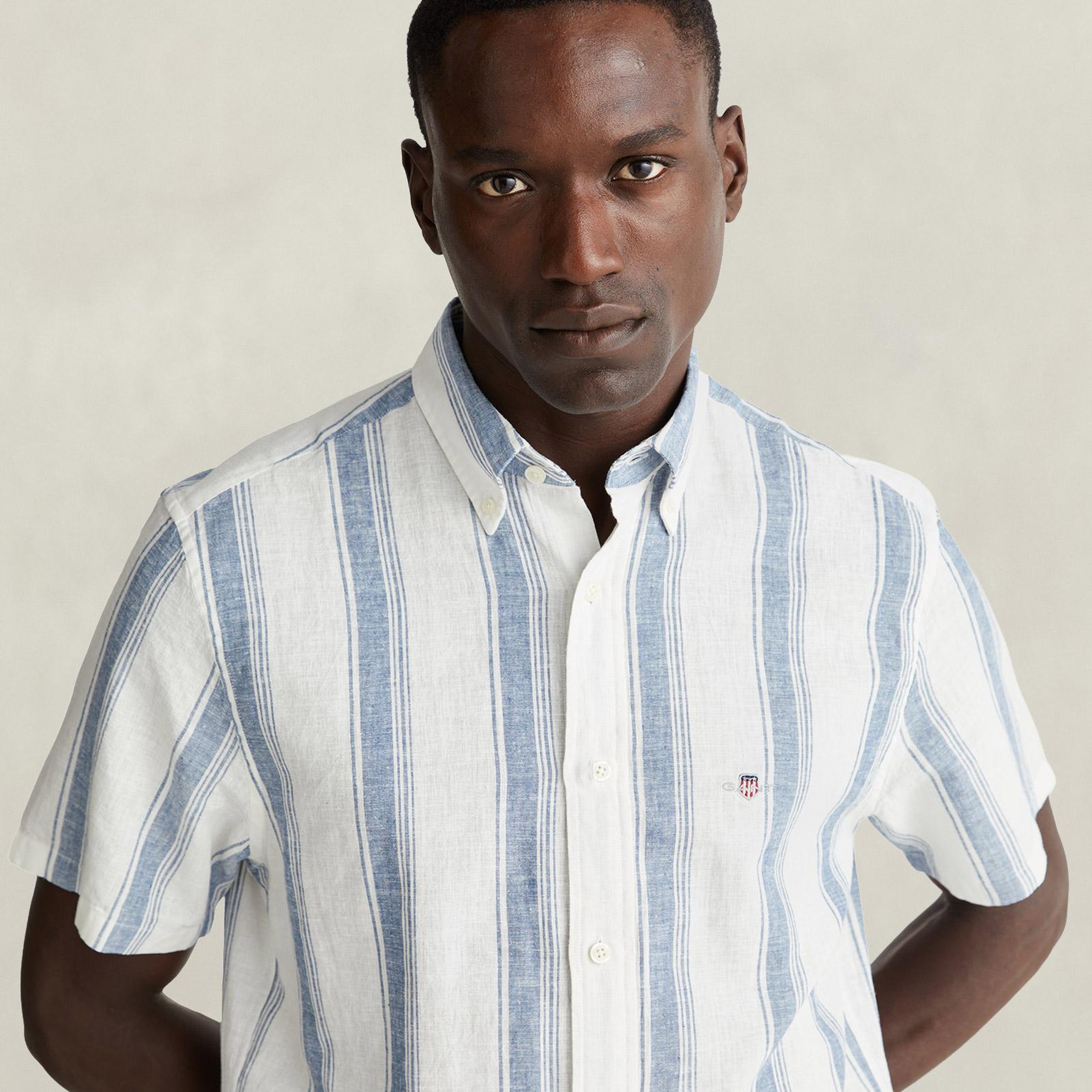 GANT Erkek Mavi Regular Fit Çizgili Logolu Gömlek