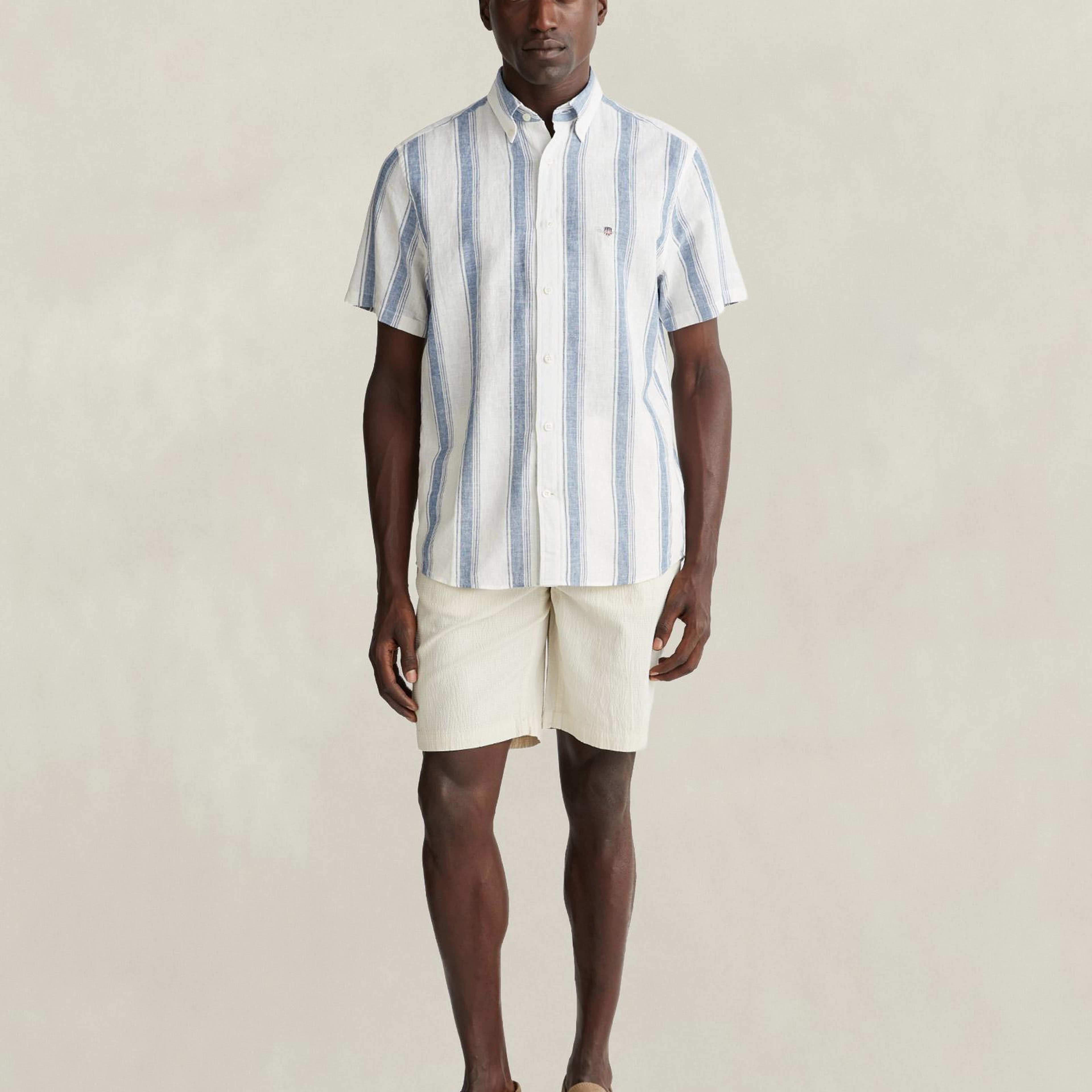GANT Erkek Mavi Regular Fit Çizgili Logolu Gömlek