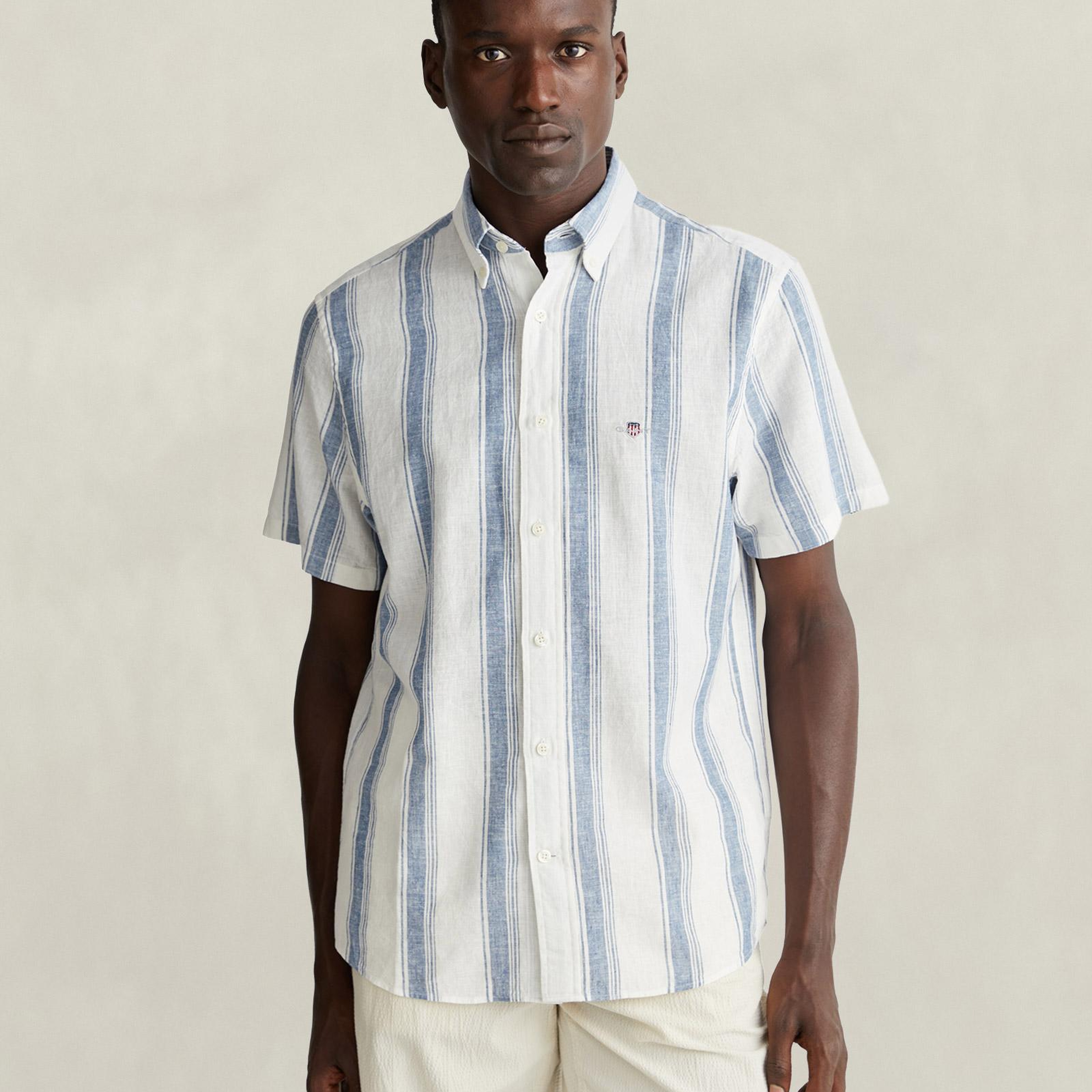 GANT Erkek Mavi Regular Fit Çizgili Logolu Gömlek