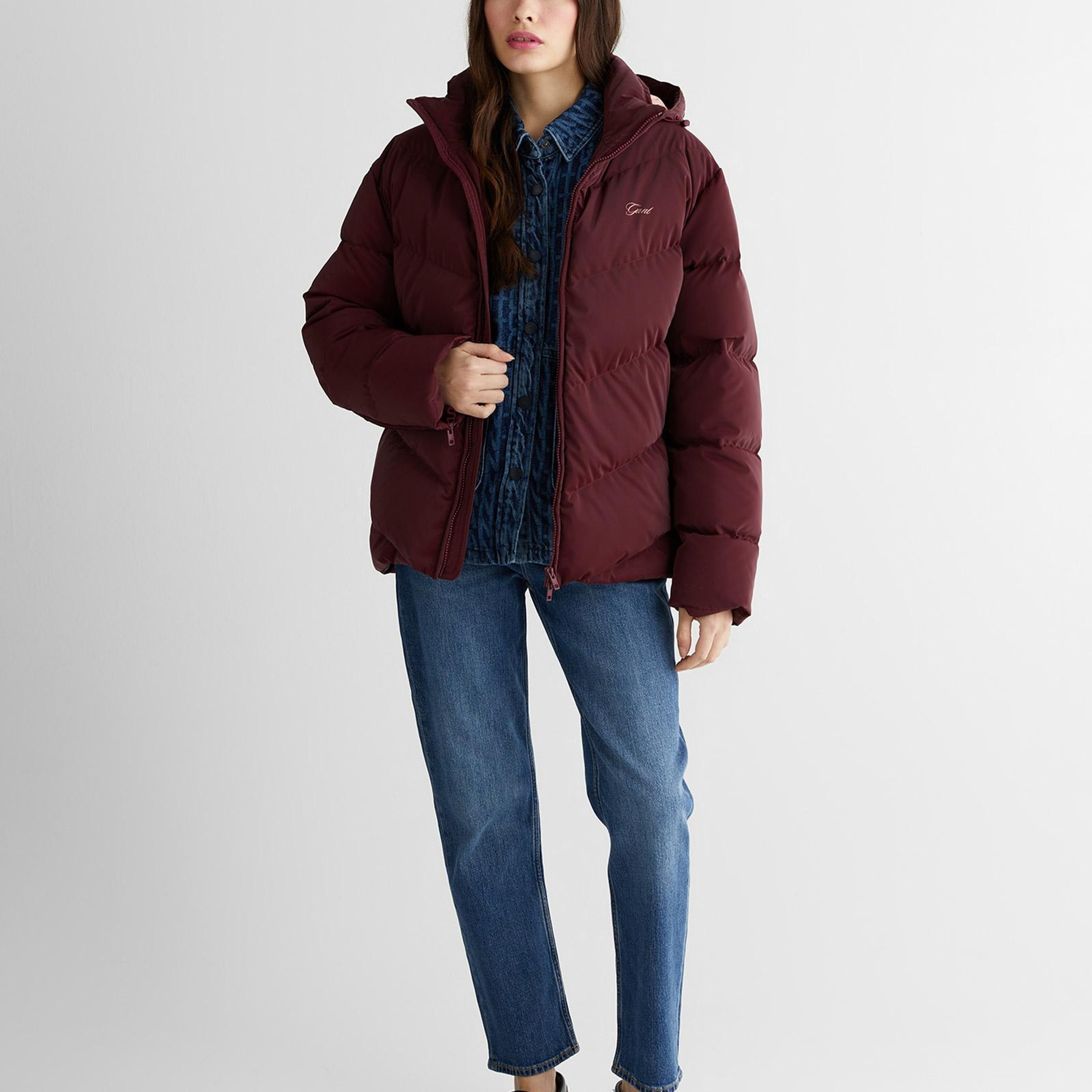 GANT Kadın Bordo Regular Fit Fermuarlı Mont