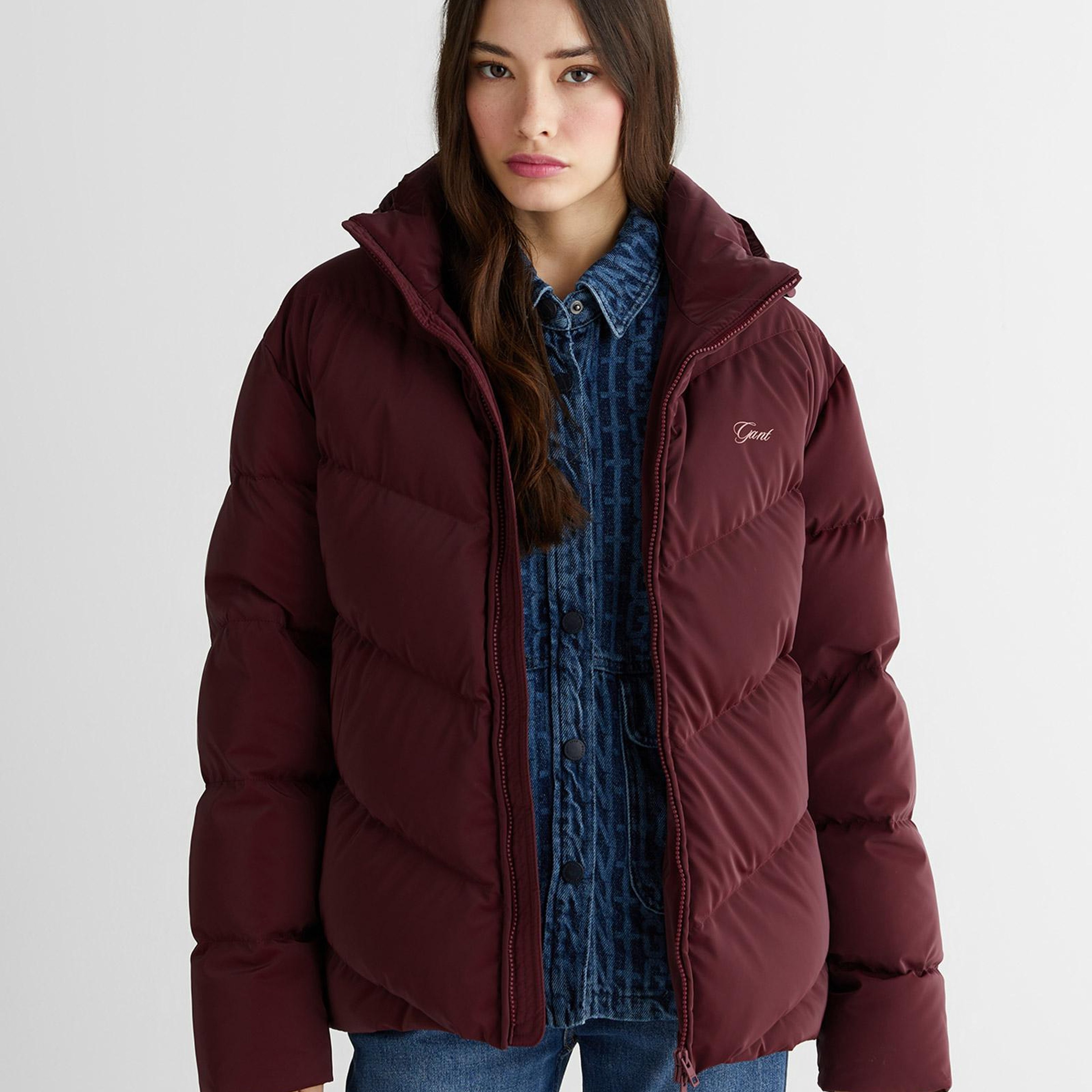 GANT Kadın Bordo Regular Fit Fermuarlı Mont