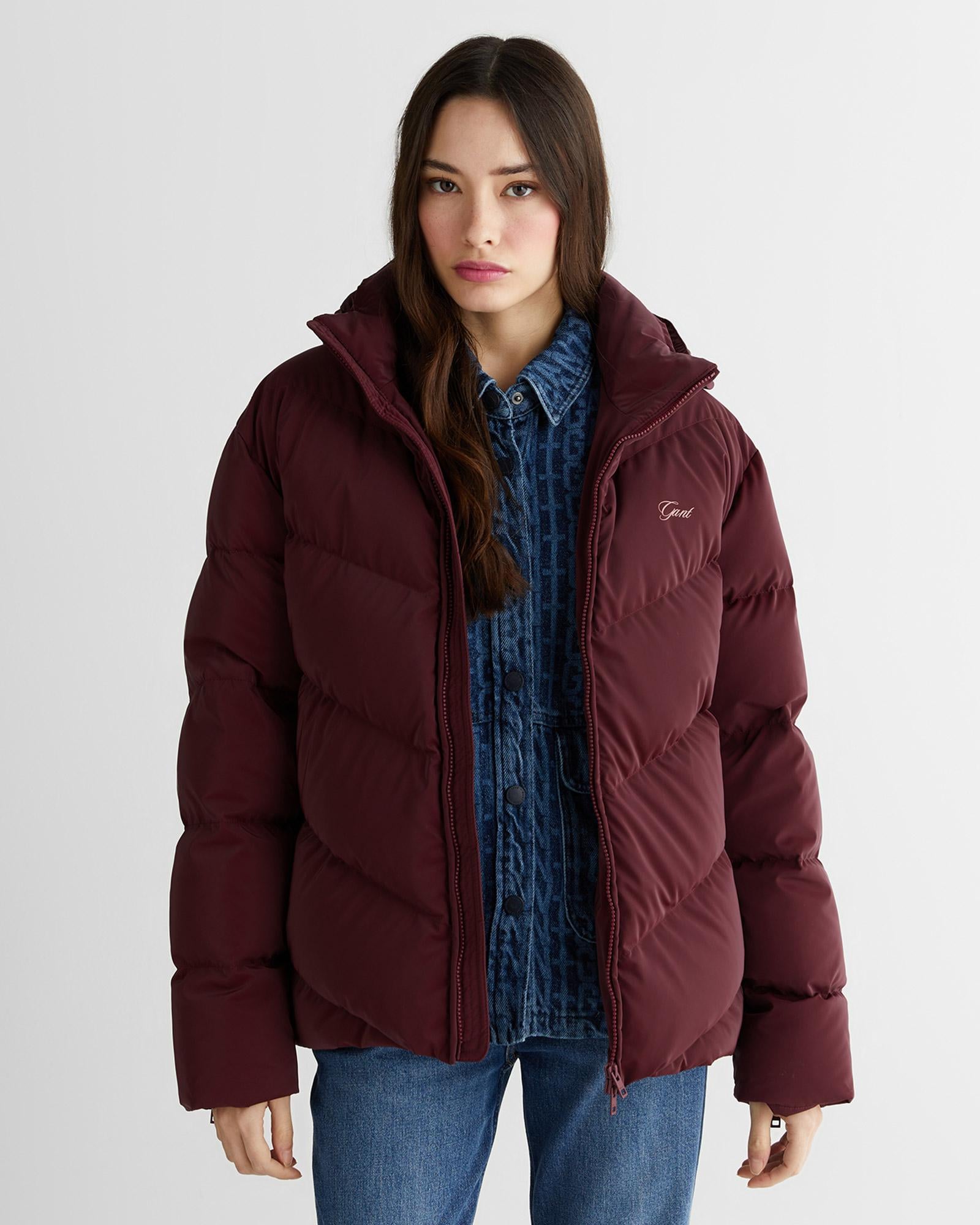 GANT Kadın Bordo Regular Fit Fermuarlı Mont