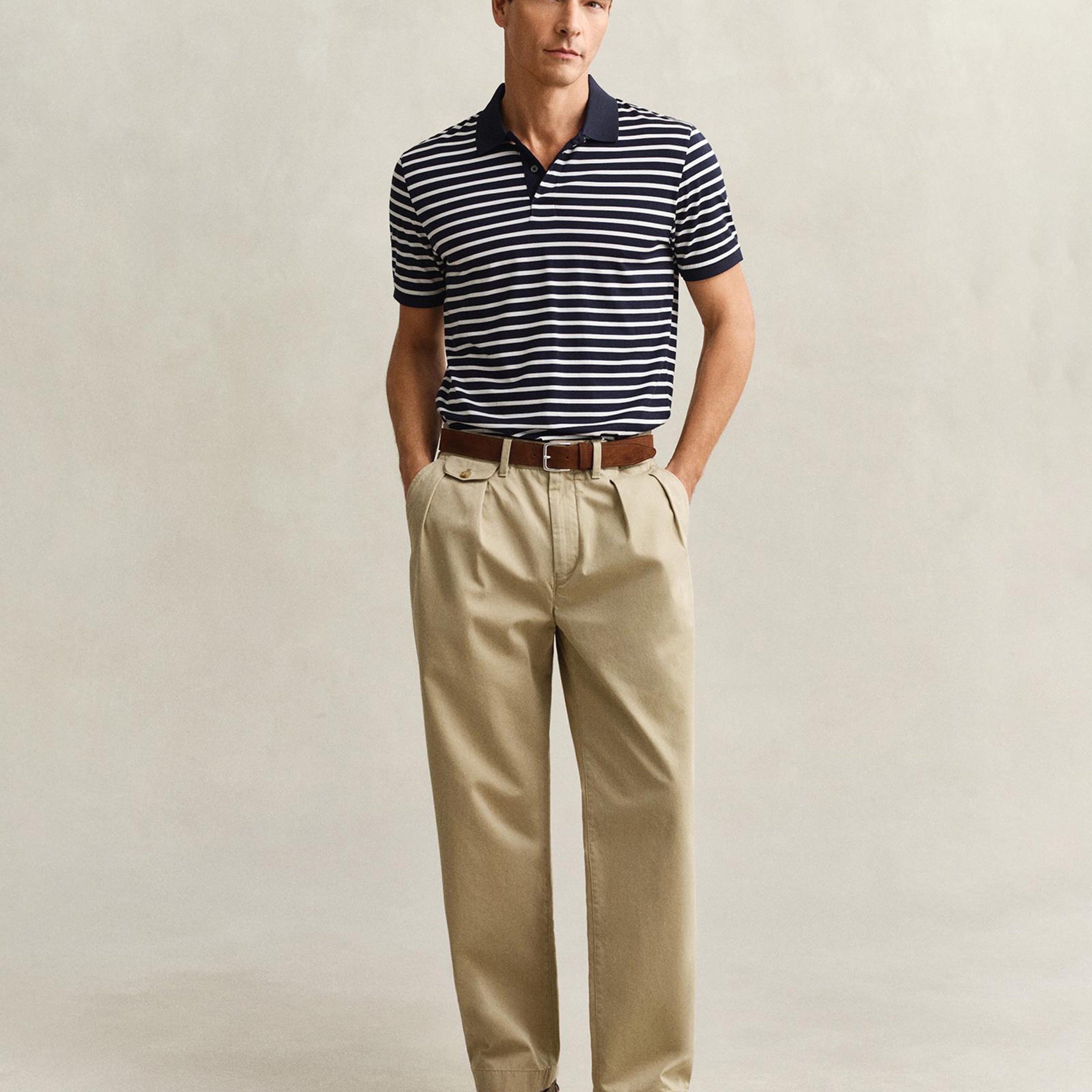 GANT Erkek Lacivert Regular Fit Çizgili Polo Yaka T-Shirt