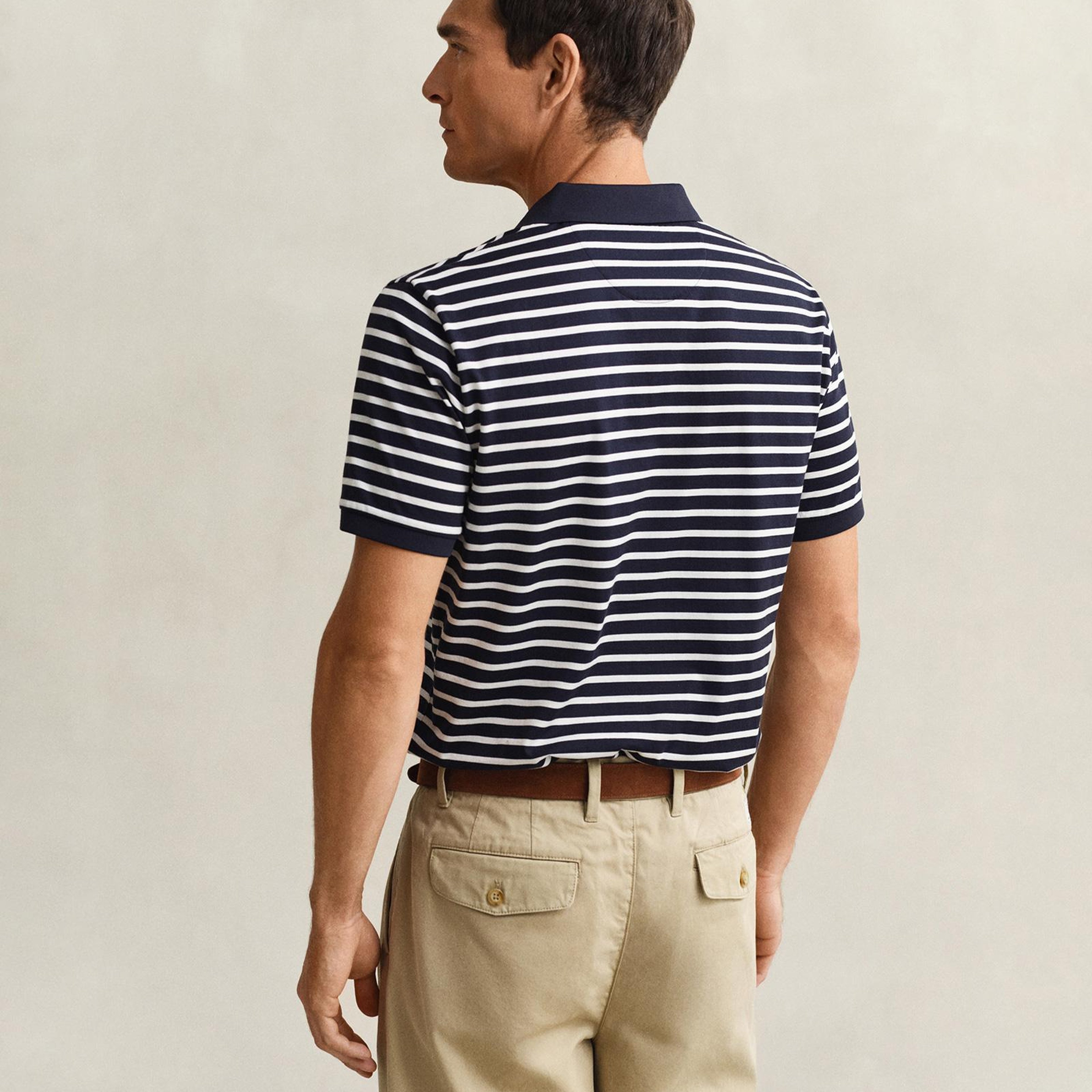 GANT Erkek Lacivert Regular Fit Çizgili Polo Yaka T-Shirt