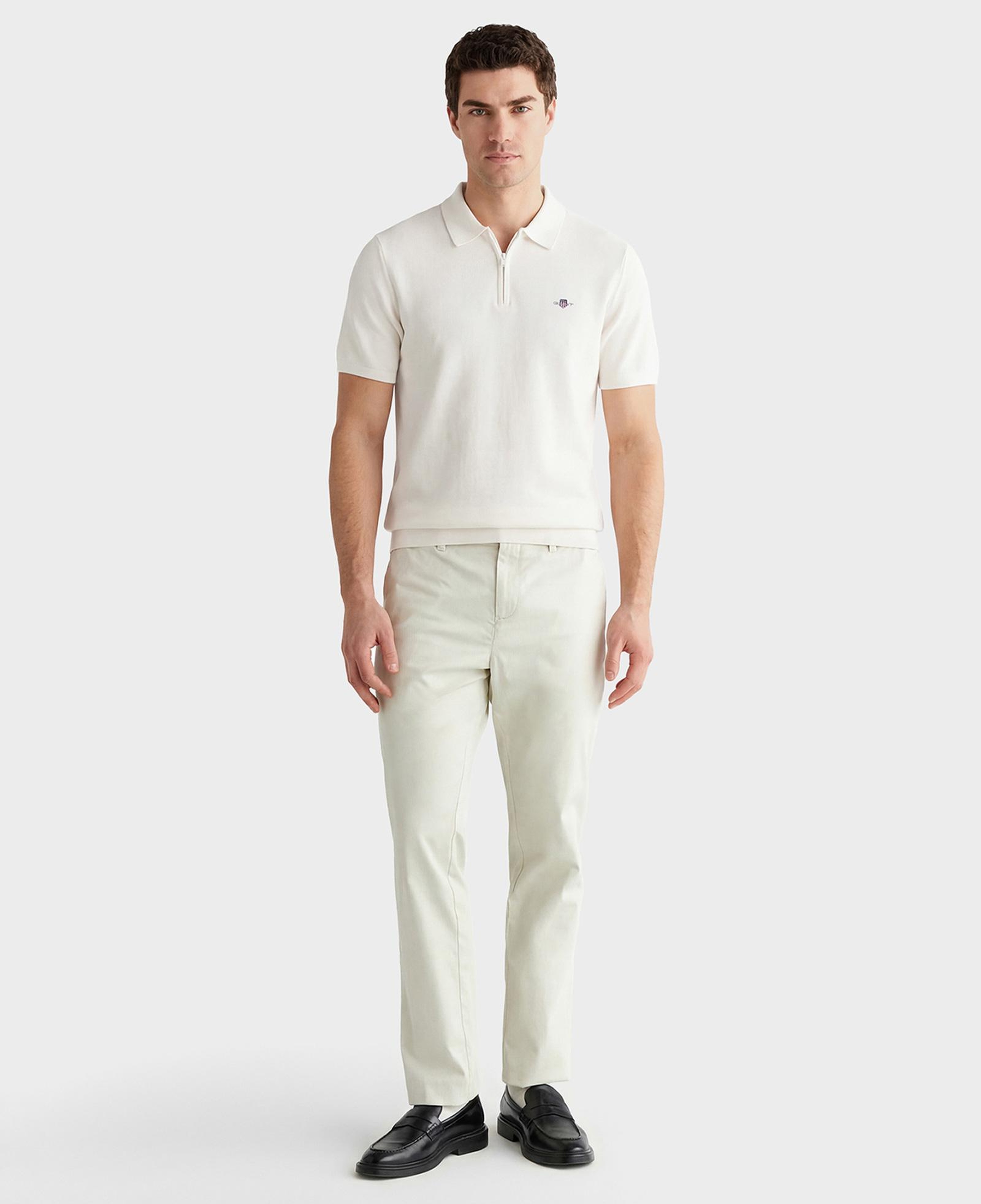 GANT Erkek Beyaz Polo Fermuarlı Yaka Kısa Kollu Triko