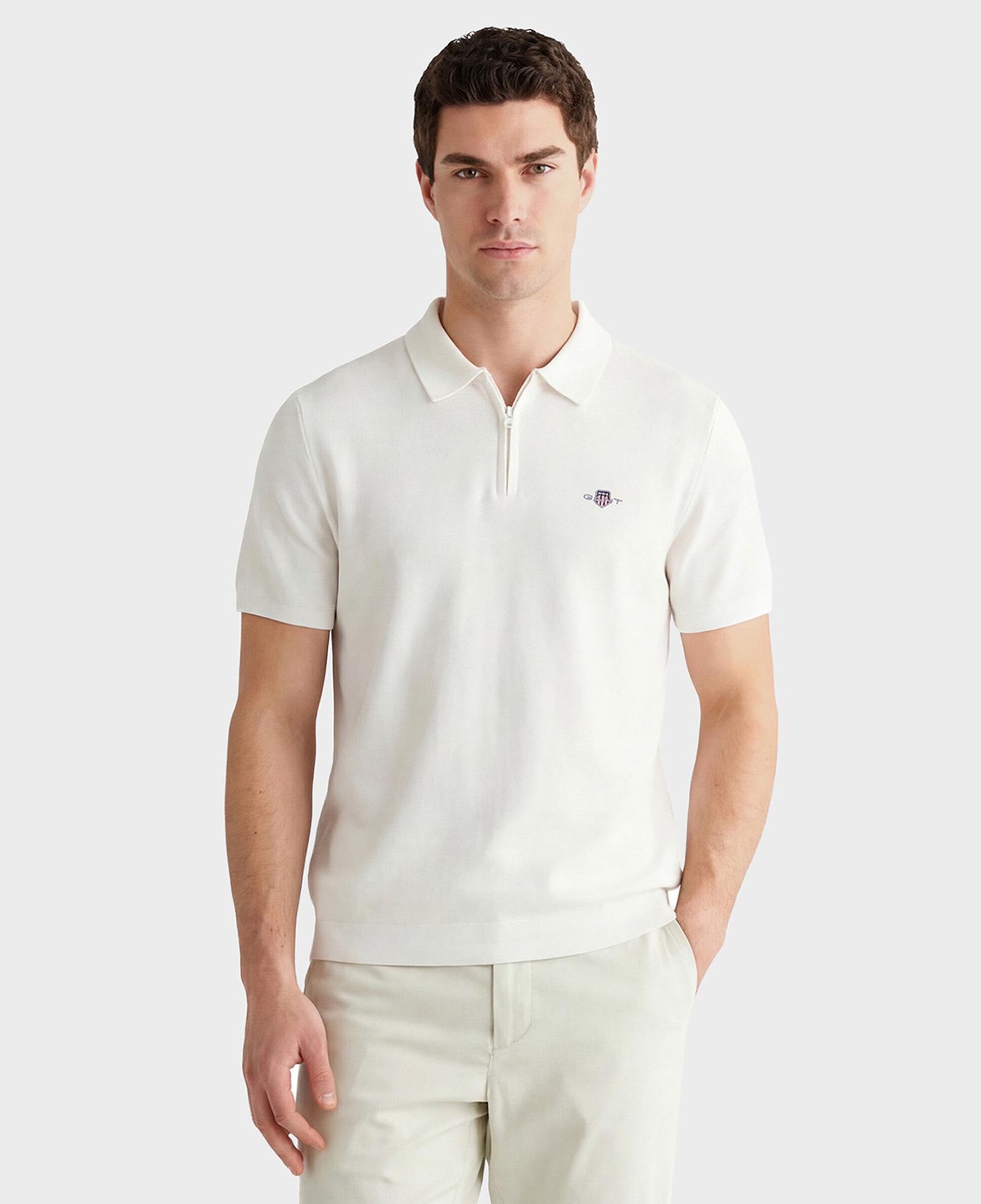 GANT Erkek Beyaz Polo Fermuarlı Yaka Kısa Kollu Triko