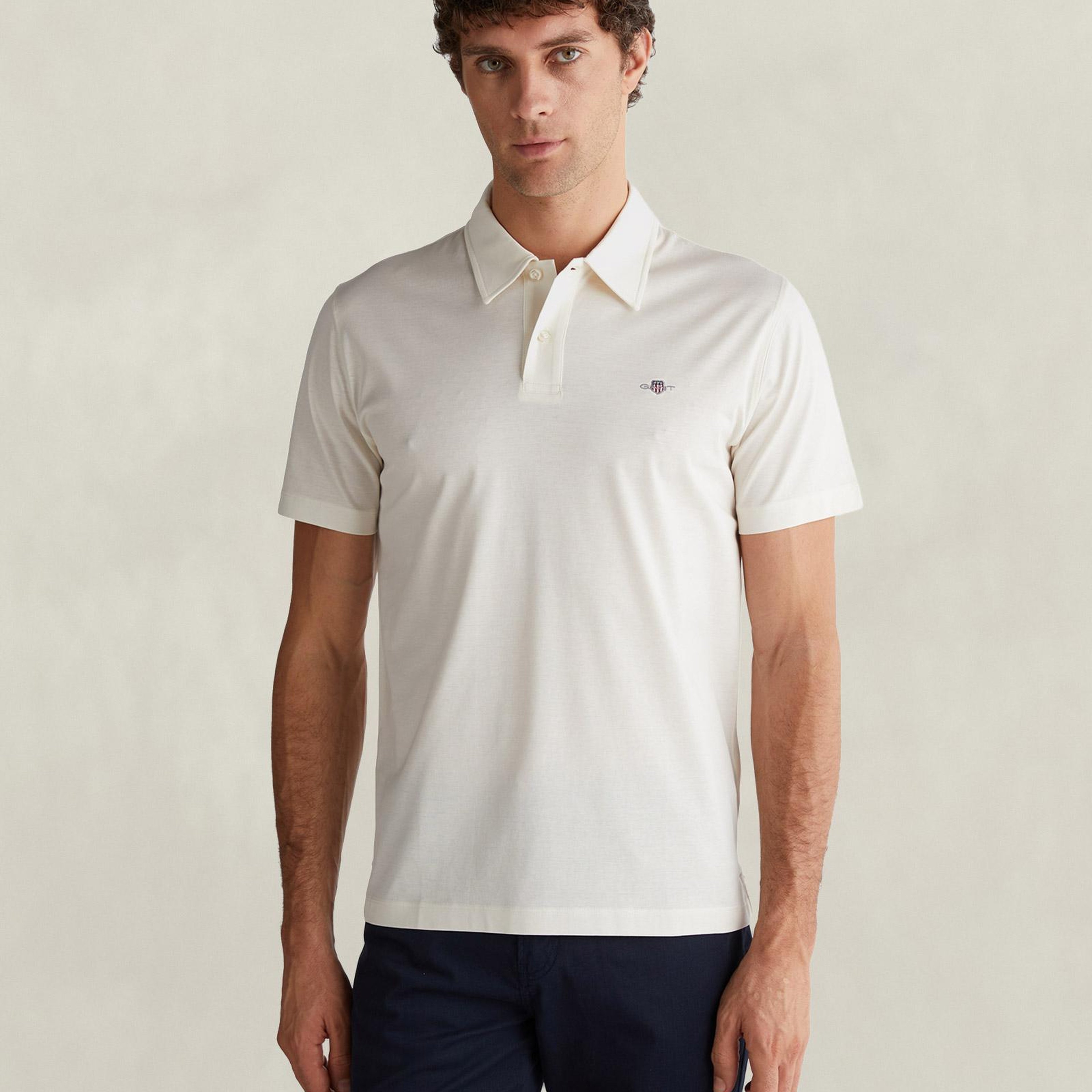GANT Erkek Beyaz Regular Fit Logolu Polo Yaka T-Shirt