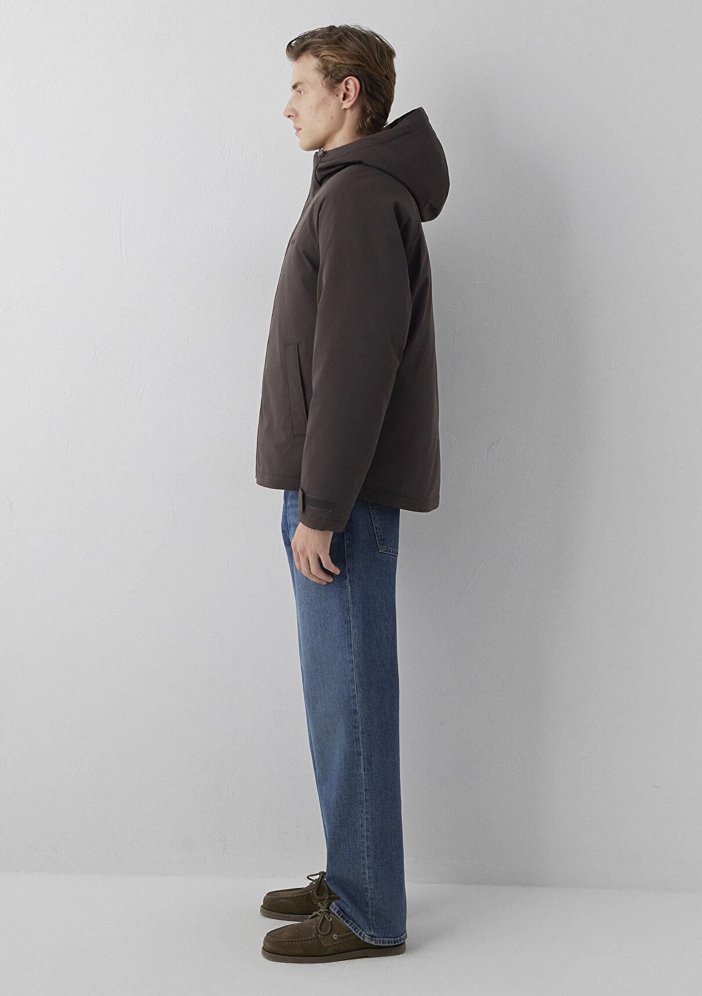 Mavi Kapüşonlu Kahverengi Şişme Mont Loose Fit / Bol Rahat Kesim 0110833-70219