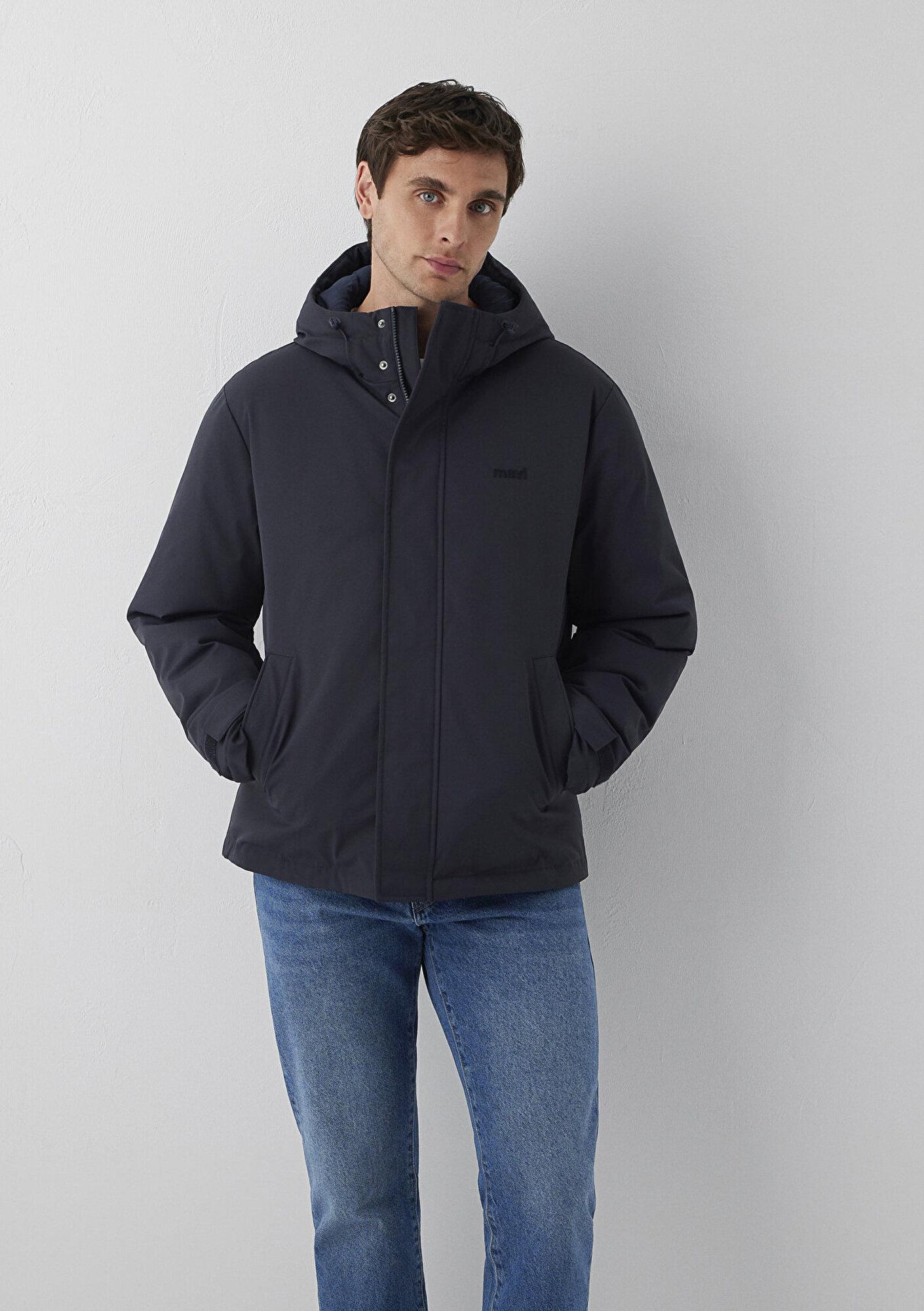 Mavi Kapüşonlu Lacivert Şişme Mont Loose Fit / Bol Rahat Kesim 0110833-91564