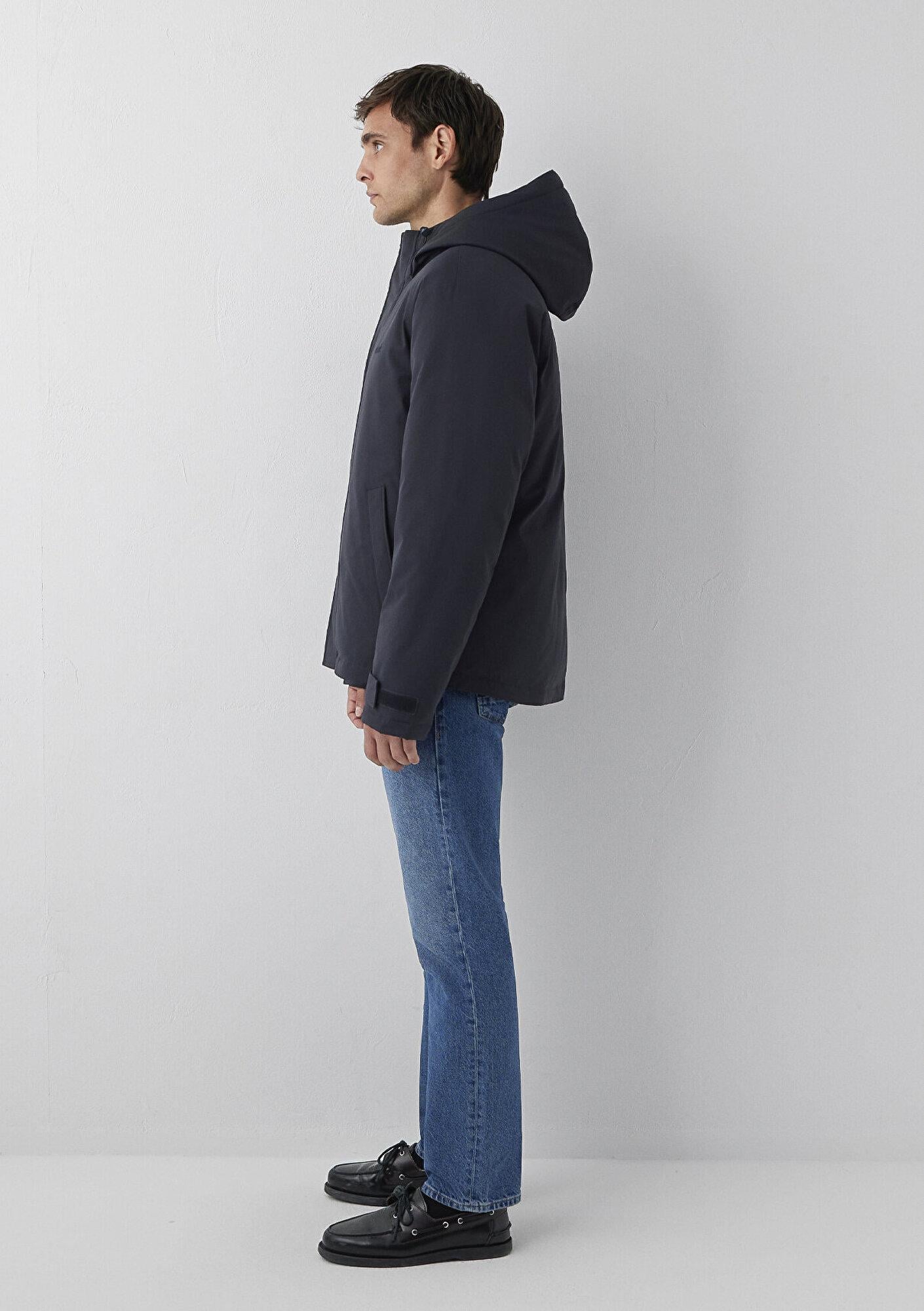 Mavi Kapüşonlu Lacivert Şişme Mont Loose Fit / Bol Rahat Kesim 0110833-91564