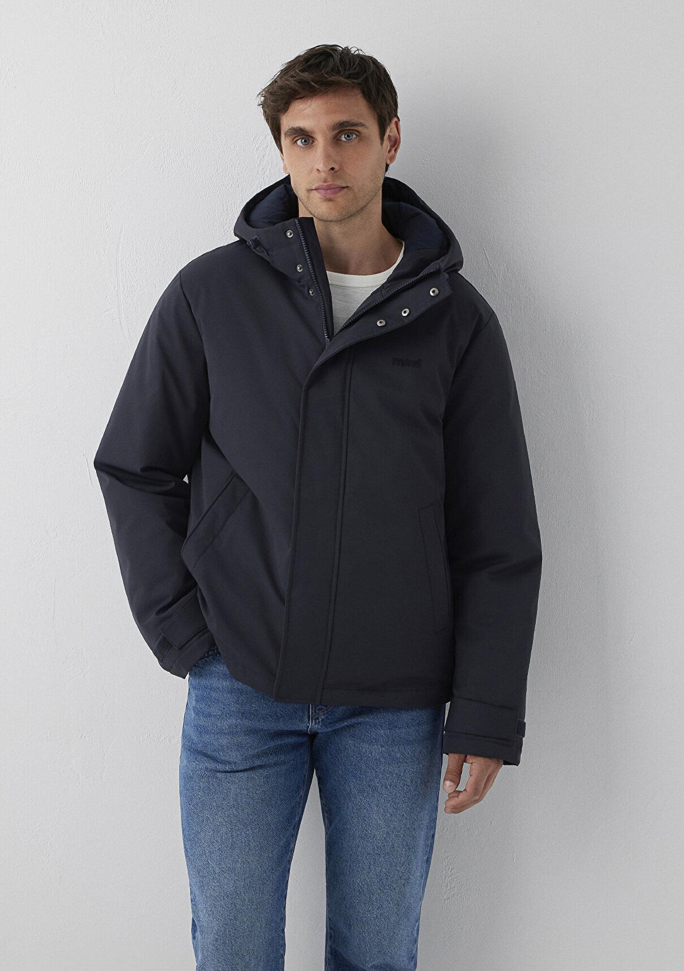 Mavi Kapüşonlu Lacivert Şişme Mont Loose Fit / Bol Rahat Kesim 0110833-91564