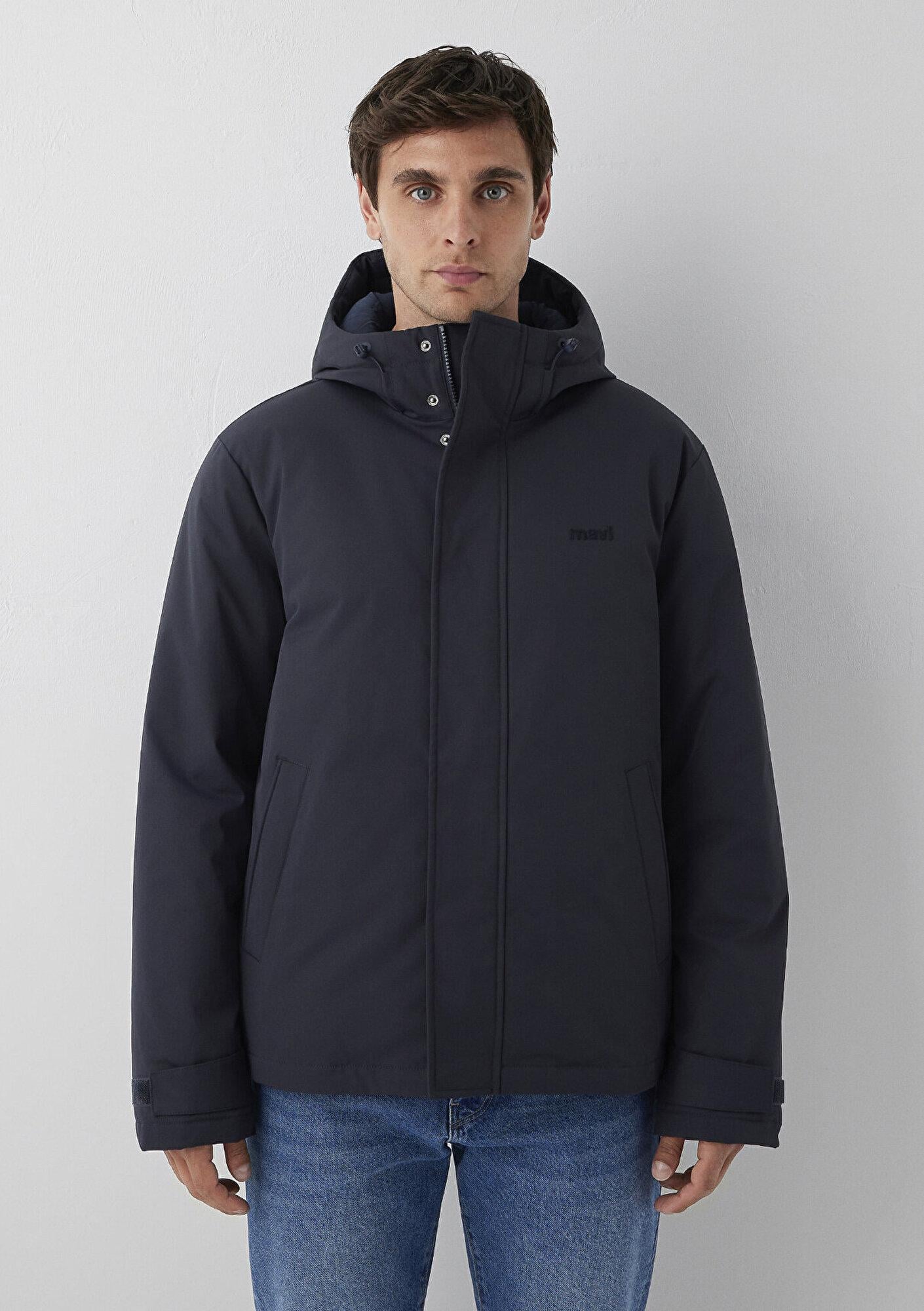 Mavi Kapüşonlu Lacivert Şişme Mont Loose Fit / Bol Rahat Kesim 0110833-91564