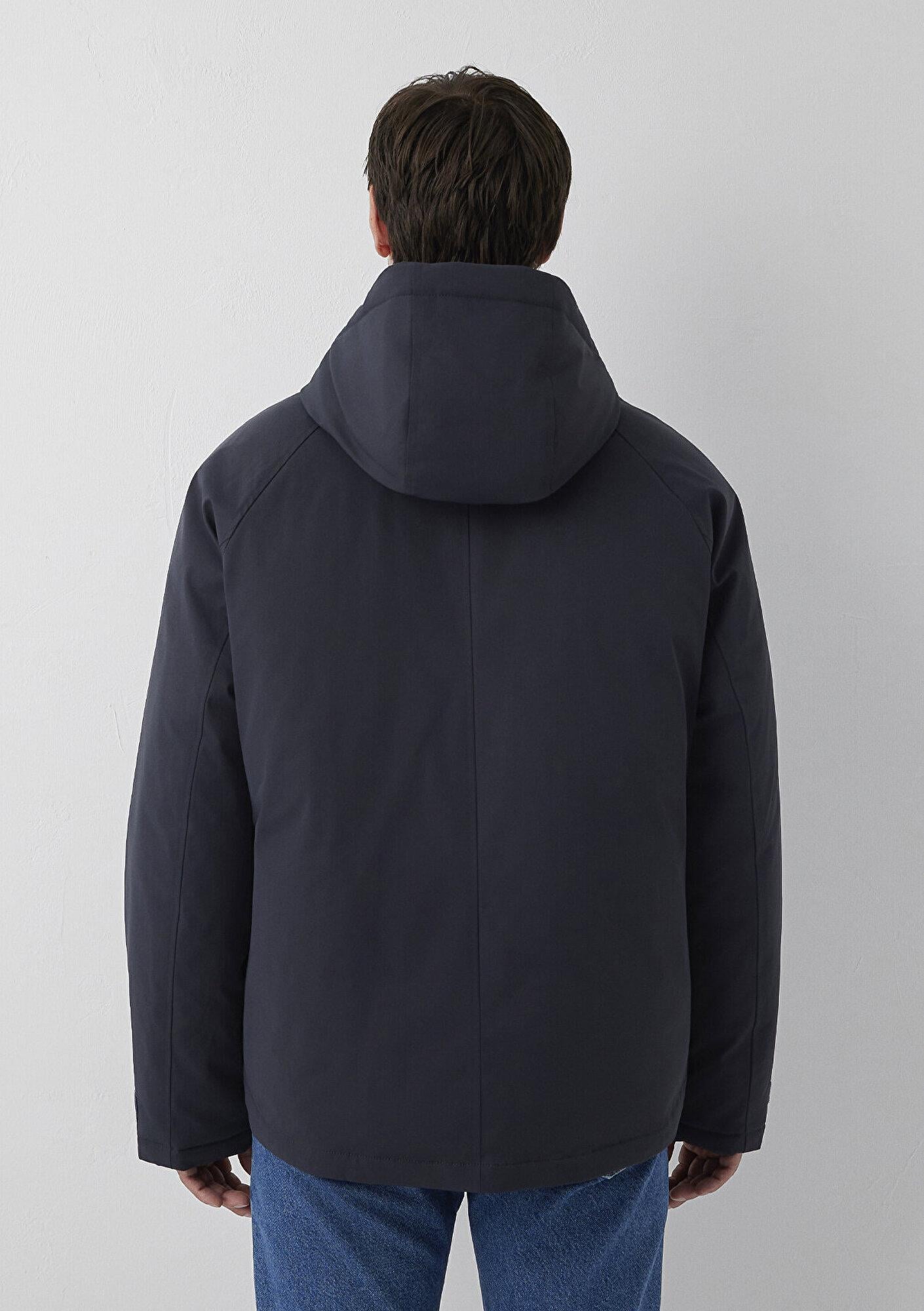 Mavi Kapüşonlu Lacivert Şişme Mont Loose Fit / Bol Rahat Kesim 0110833-91564