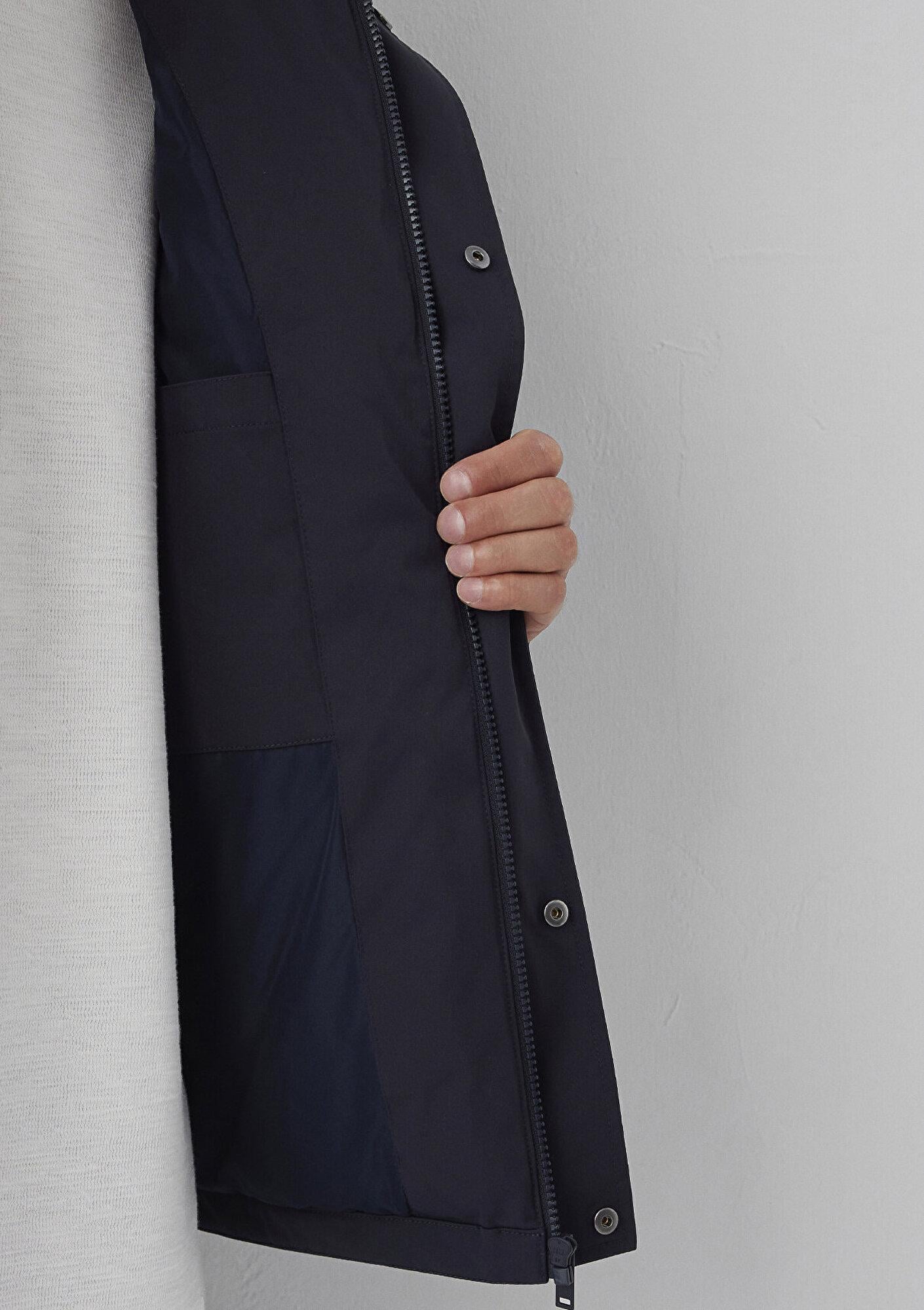 Mavi Kapüşonlu Lacivert Şişme Mont Loose Fit / Bol Rahat Kesim 0110833-91564
