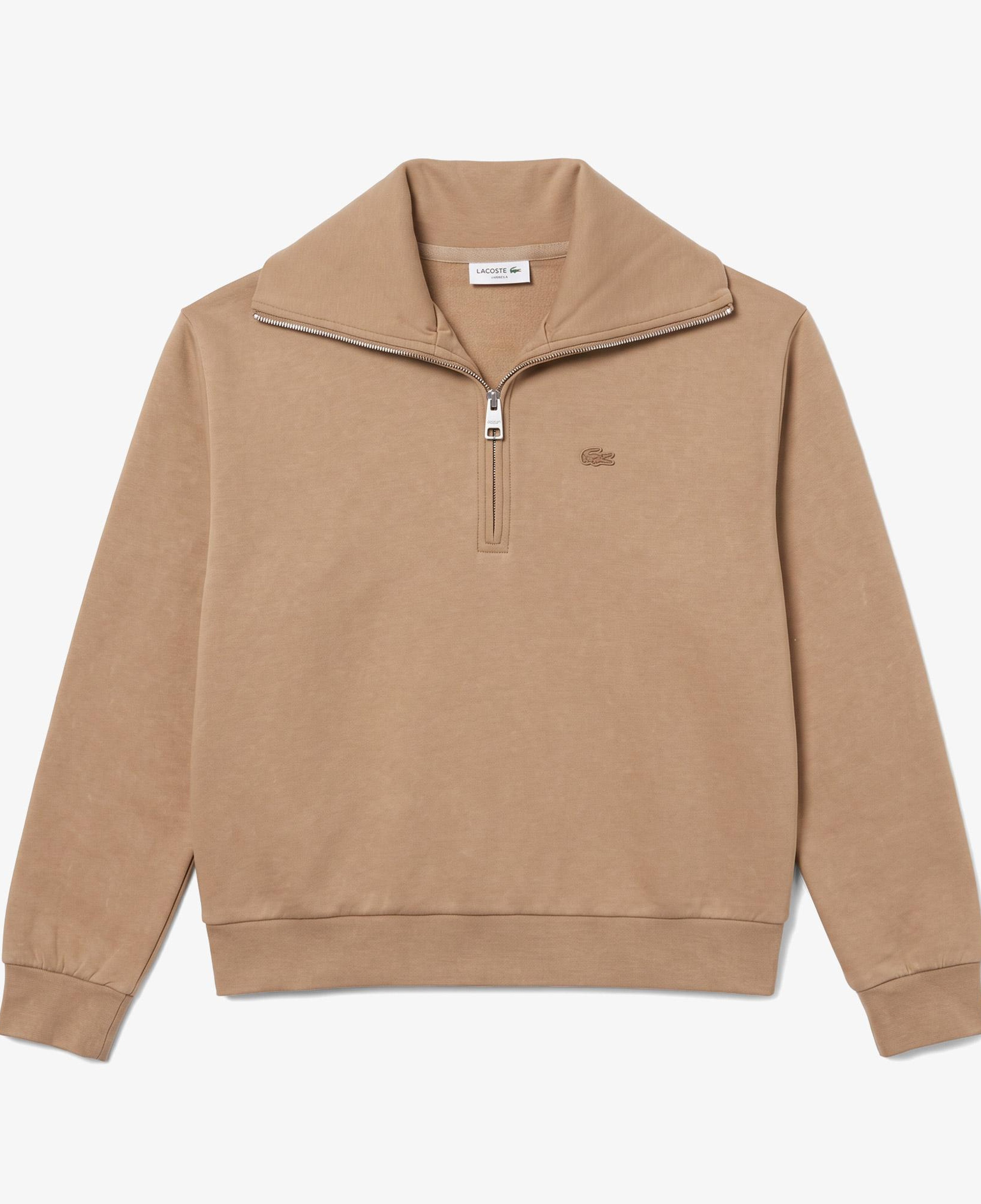 Kadın Relaxed Fit Yarım Fermuarlı Bej Sweatshirt