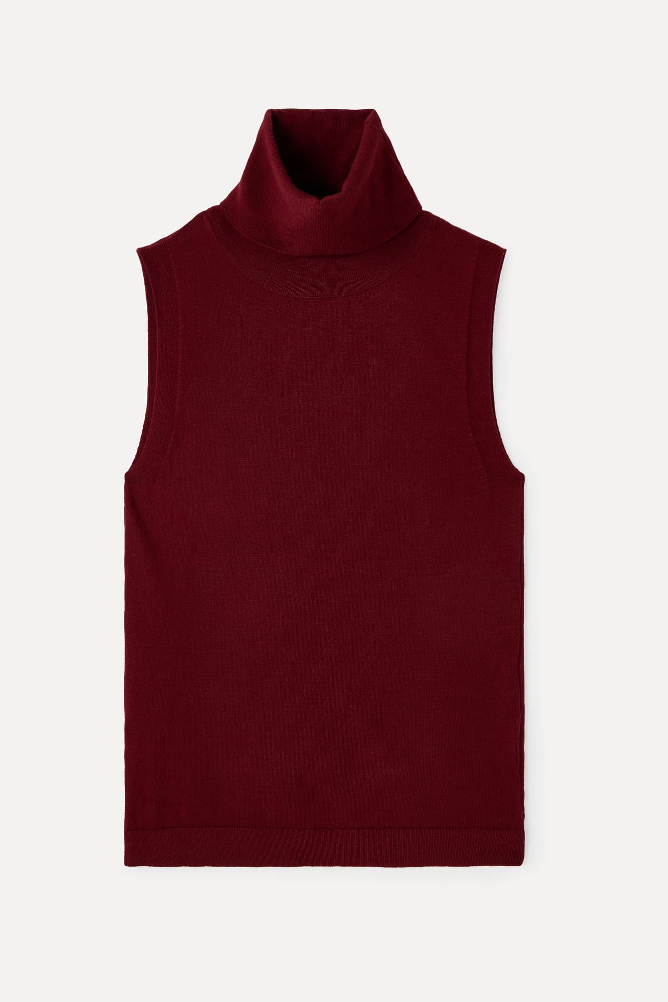 Kadın Bordo Balıkçı Yaka Fitted Kolsuz Kazak