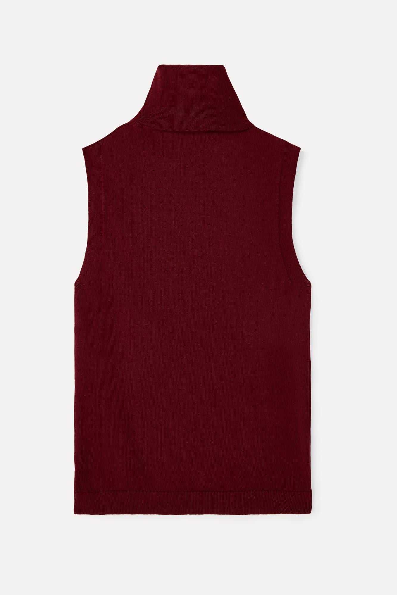 Kadın Bordo Balıkçı Yaka Fitted Kolsuz Kazak
