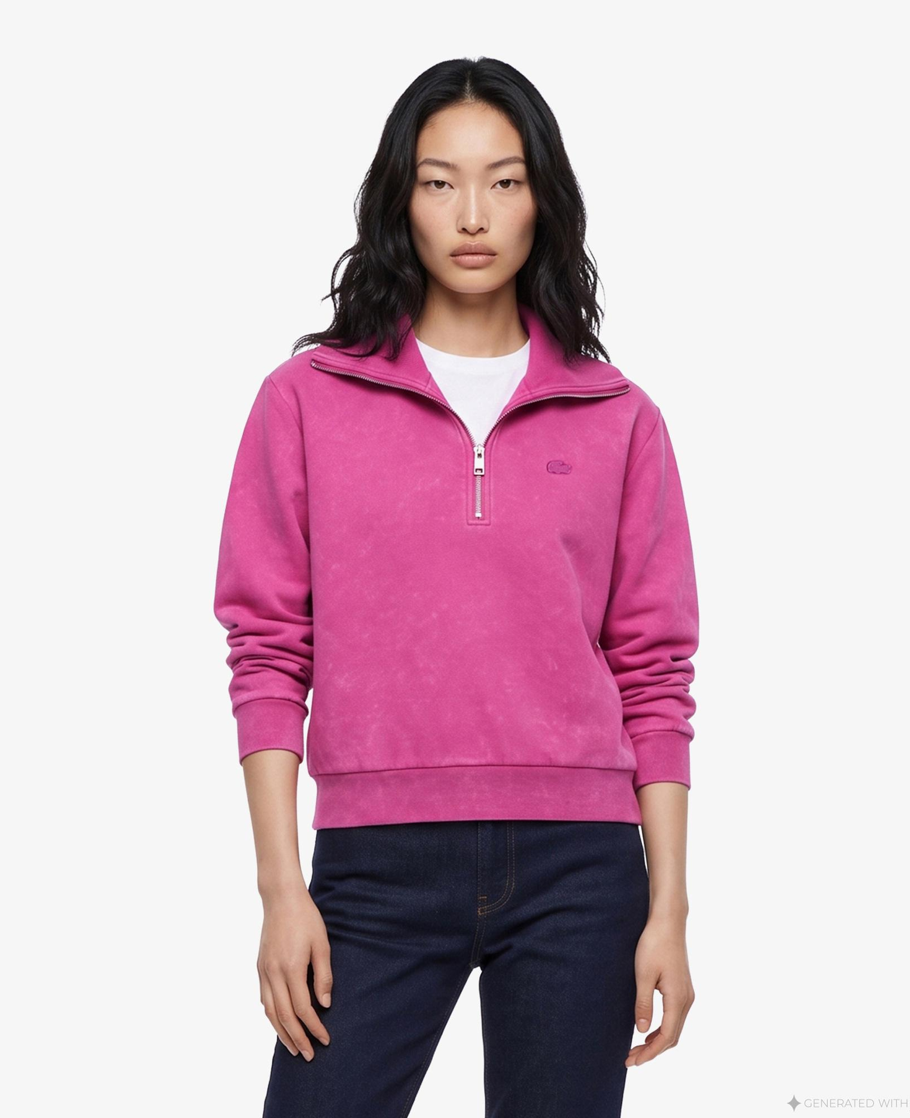 Kadın Relaxed Fit Yarım Fermuarlı Pembe Sweatshirt