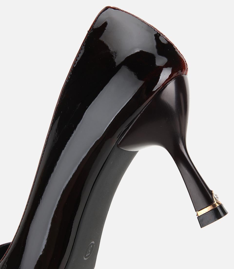 Kadın Rugan Bordo Taş Detaylı İnce Topuklu Stiletto