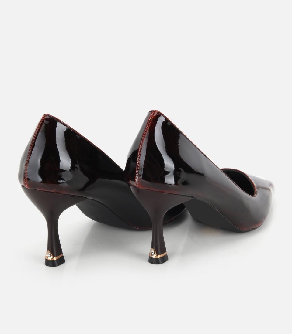 Kadın Rugan Bordo Taş Detaylı İnce Topuklu Stiletto