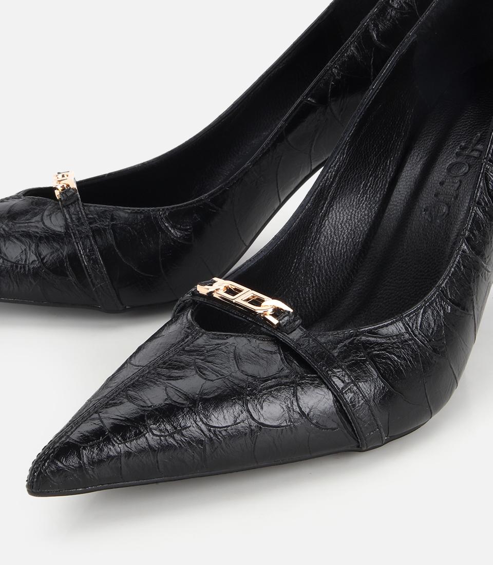 Kadın Siyah Zincir Detaylı İnce Topuklu Stiletto