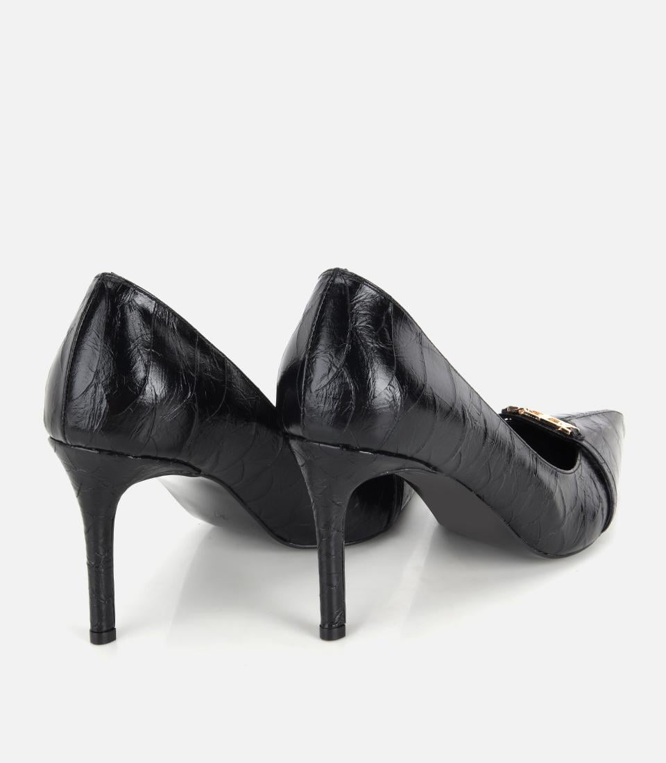 Kadın Siyah Zincir Detaylı İnce Topuklu Stiletto