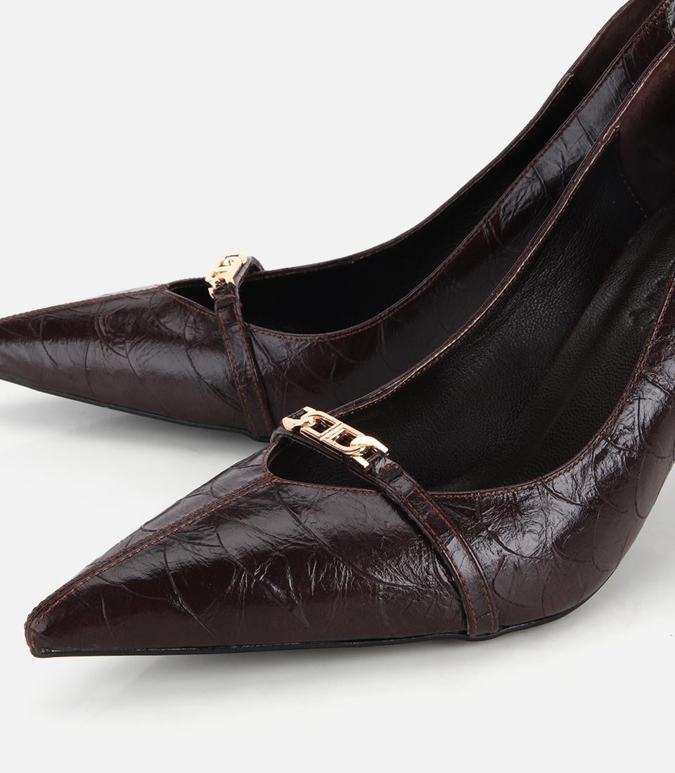 Kadın Kahverengi Zincir Detaylı İnce Topuklu Stiletto