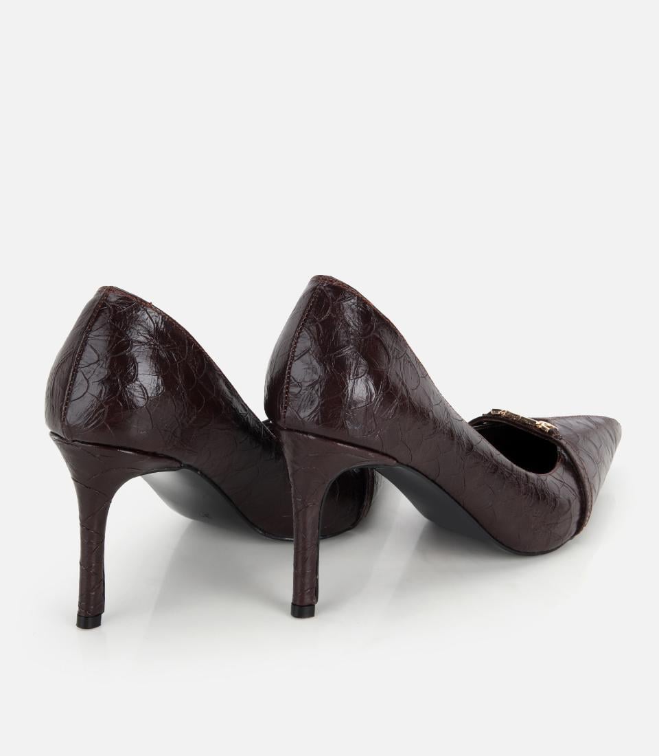 Kadın Kahverengi Zincir Detaylı İnce Topuklu Stiletto