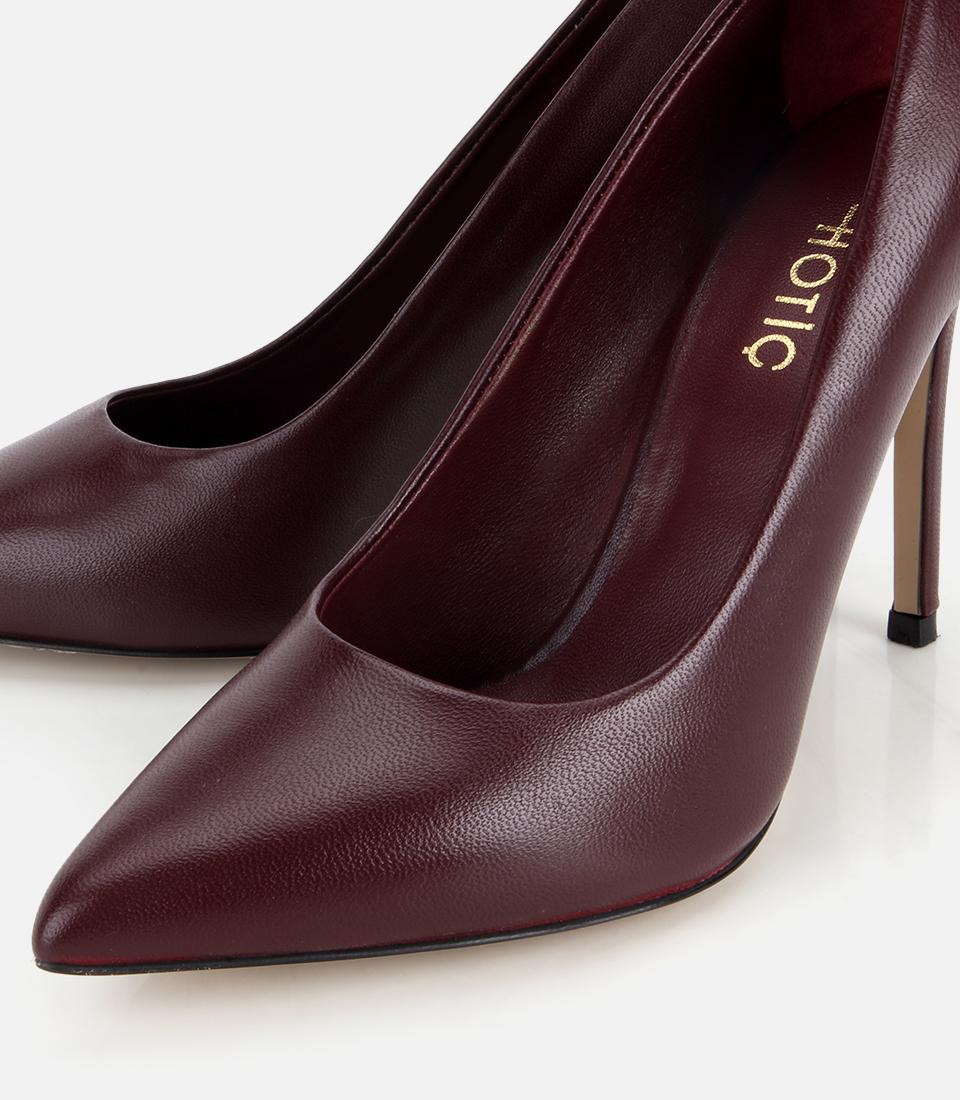 Kadın Deri Bordo Yumuşak Dokulu Klasik İnce Topuklu Stiletto