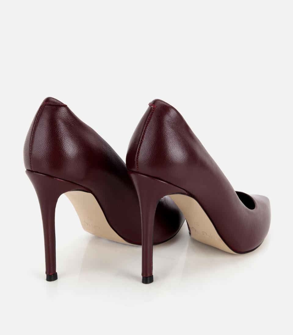 Kadın Deri Bordo Yumuşak Dokulu Klasik İnce Topuklu Stiletto